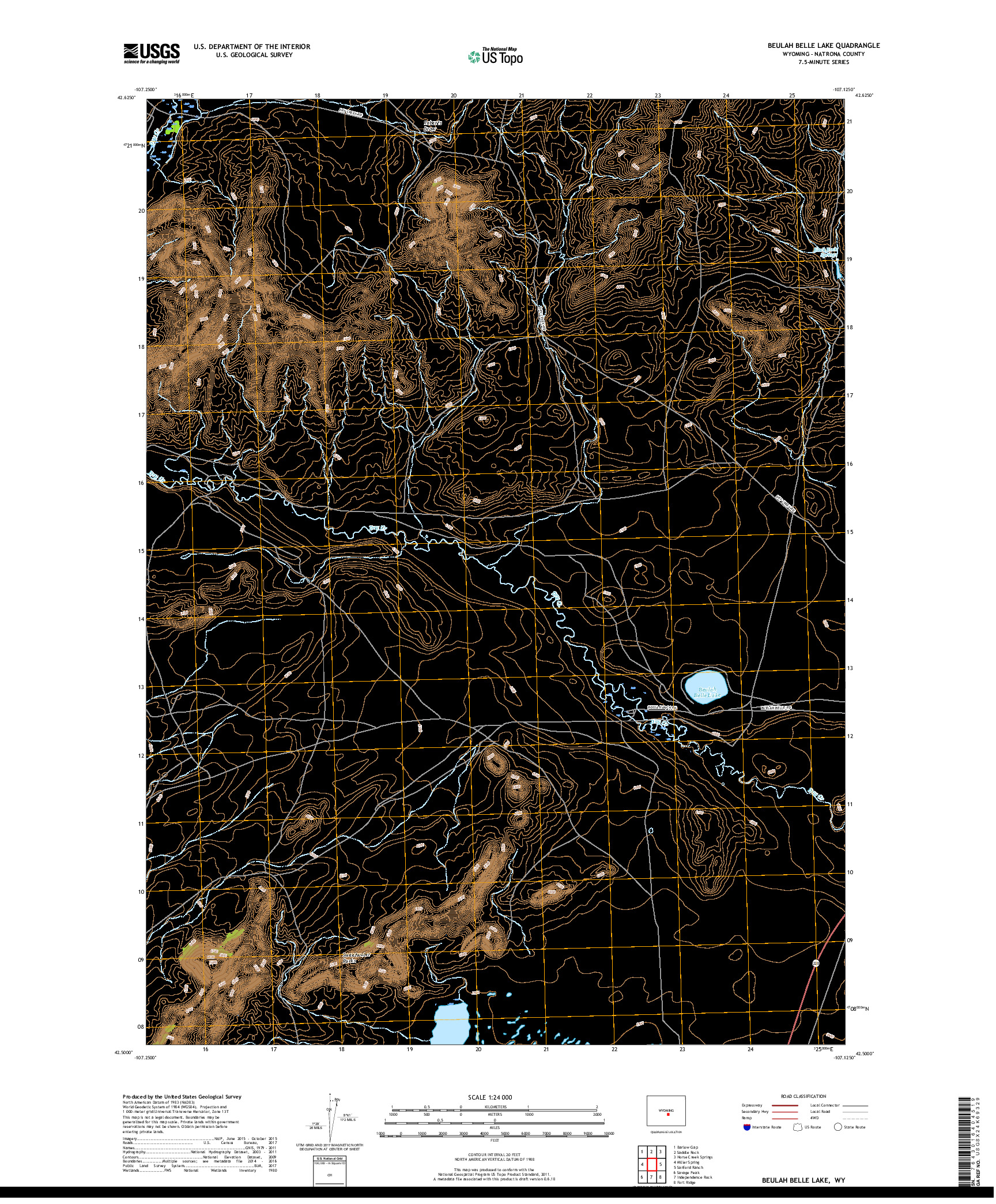 USGS US TOPO 7.5-MINUTE MAP FOR BEULAH BELLE LAKE, WY 2017