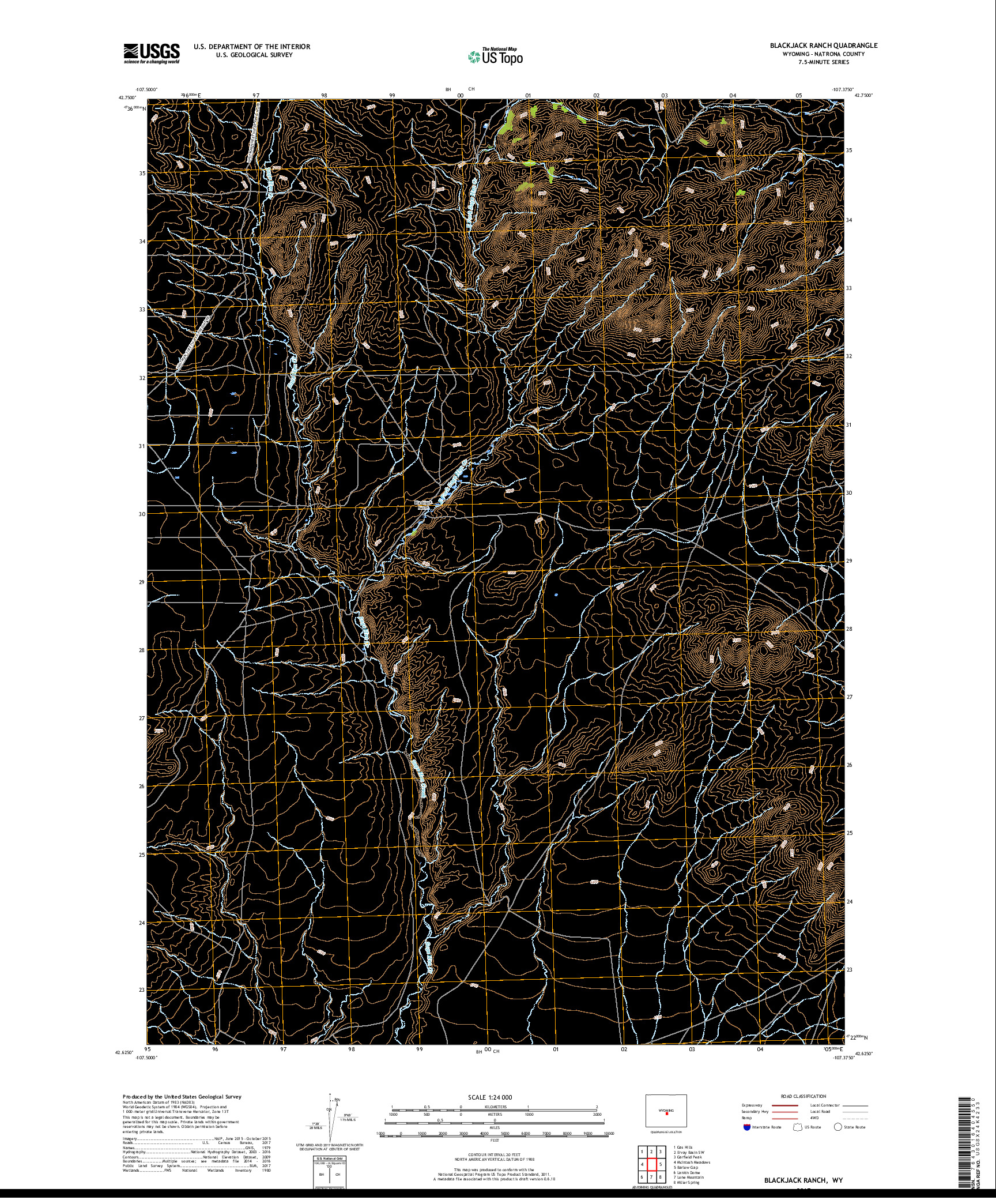 USGS US TOPO 7.5-MINUTE MAP FOR BLACKJACK RANCH, WY 2017