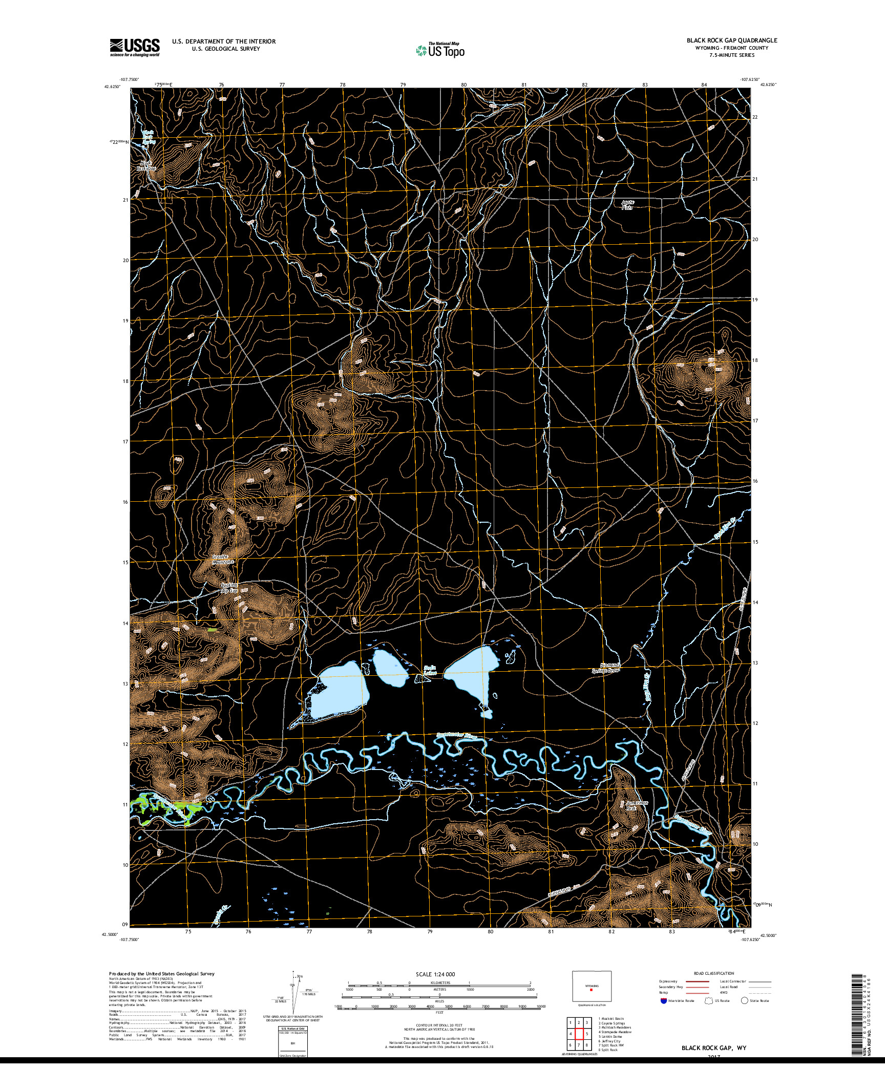 USGS US TOPO 7.5-MINUTE MAP FOR BLACK ROCK GAP, WY 2017