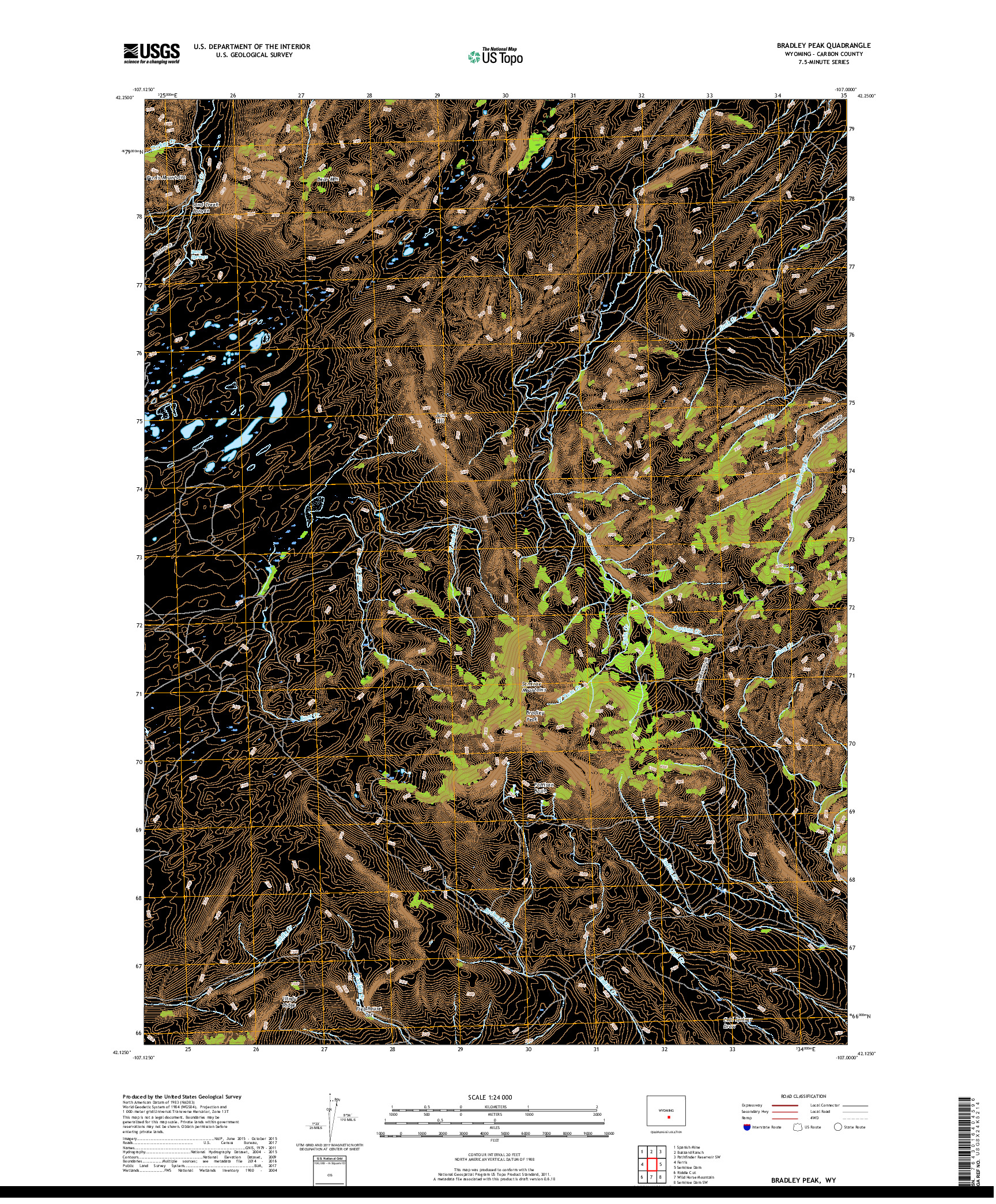 USGS US TOPO 7.5-MINUTE MAP FOR BRADLEY PEAK, WY 2017