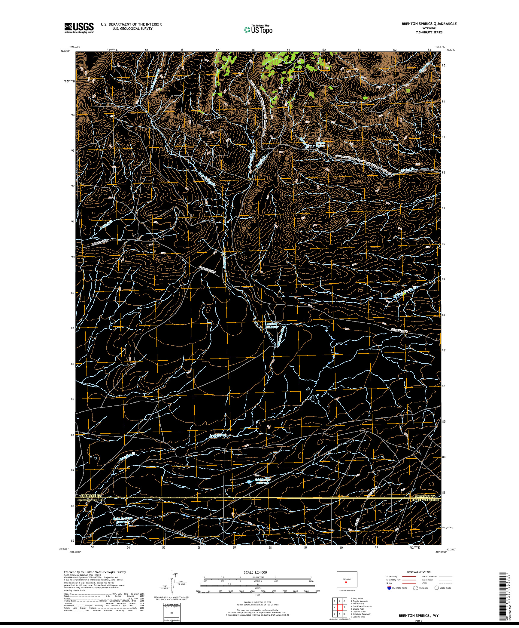 USGS US TOPO 7.5-MINUTE MAP FOR BRENTON SPRINGS, WY 2017