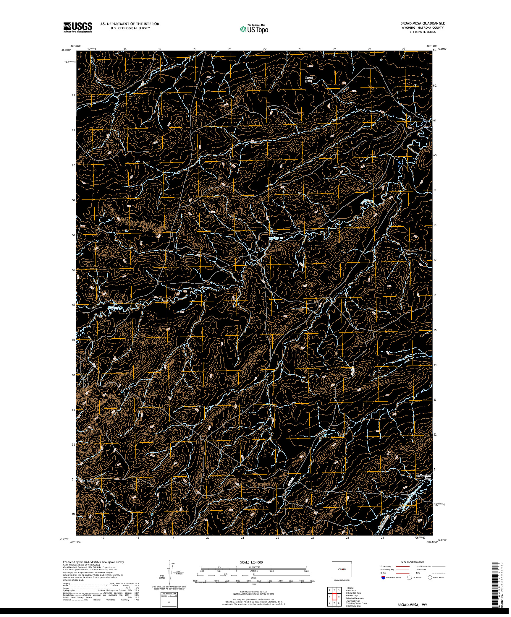 USGS US TOPO 7.5-MINUTE MAP FOR BROAD MESA, WY 2017