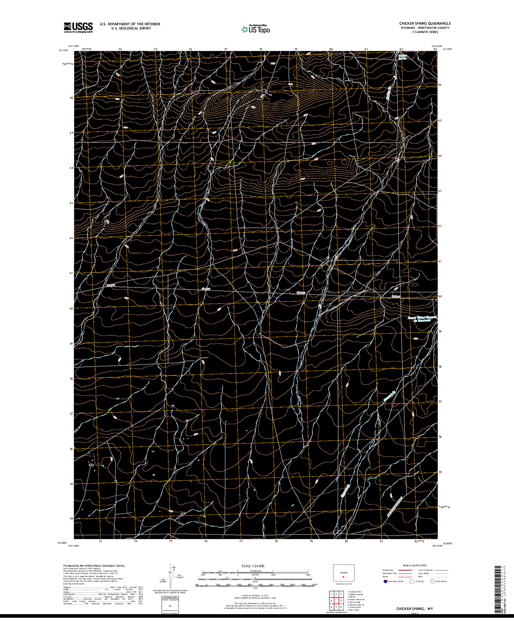 USGS US TOPO 7.5-MINUTE MAP FOR CHICKEN SPRING, WY 2017