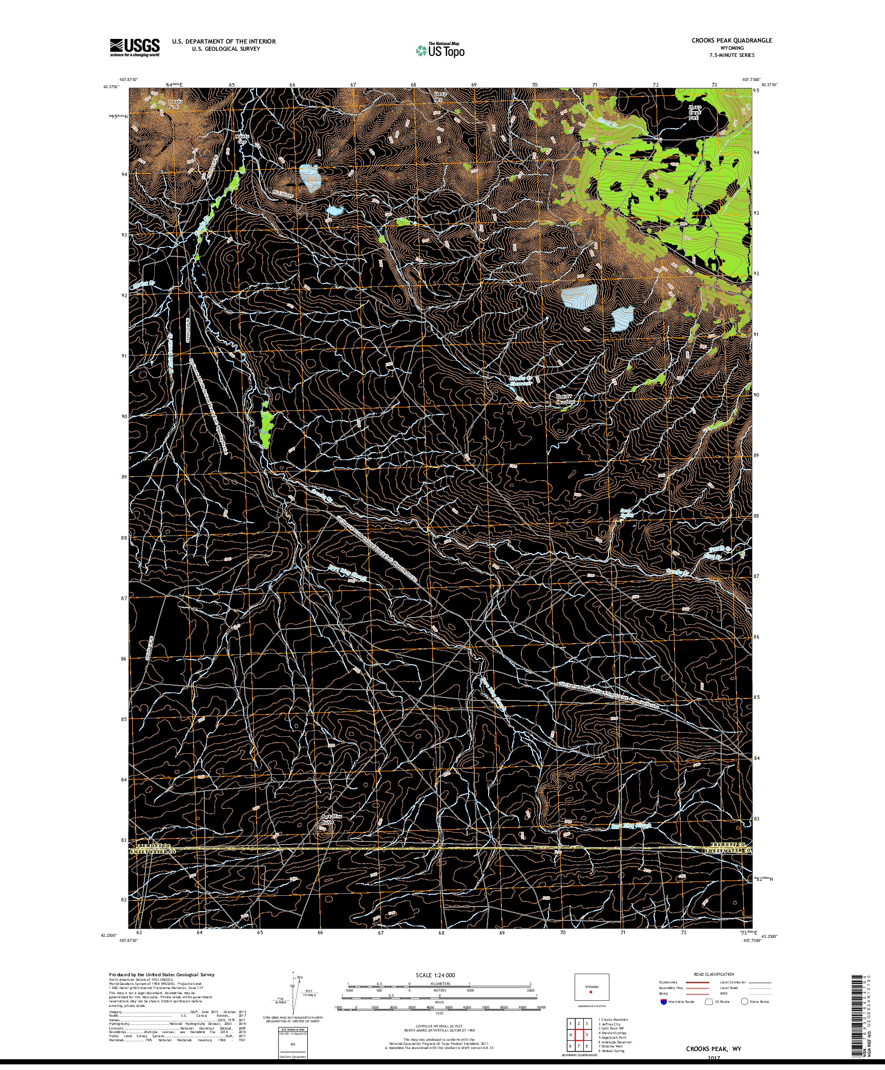 USGS US TOPO 7.5-MINUTE MAP FOR CROOKS PEAK, WY 2017