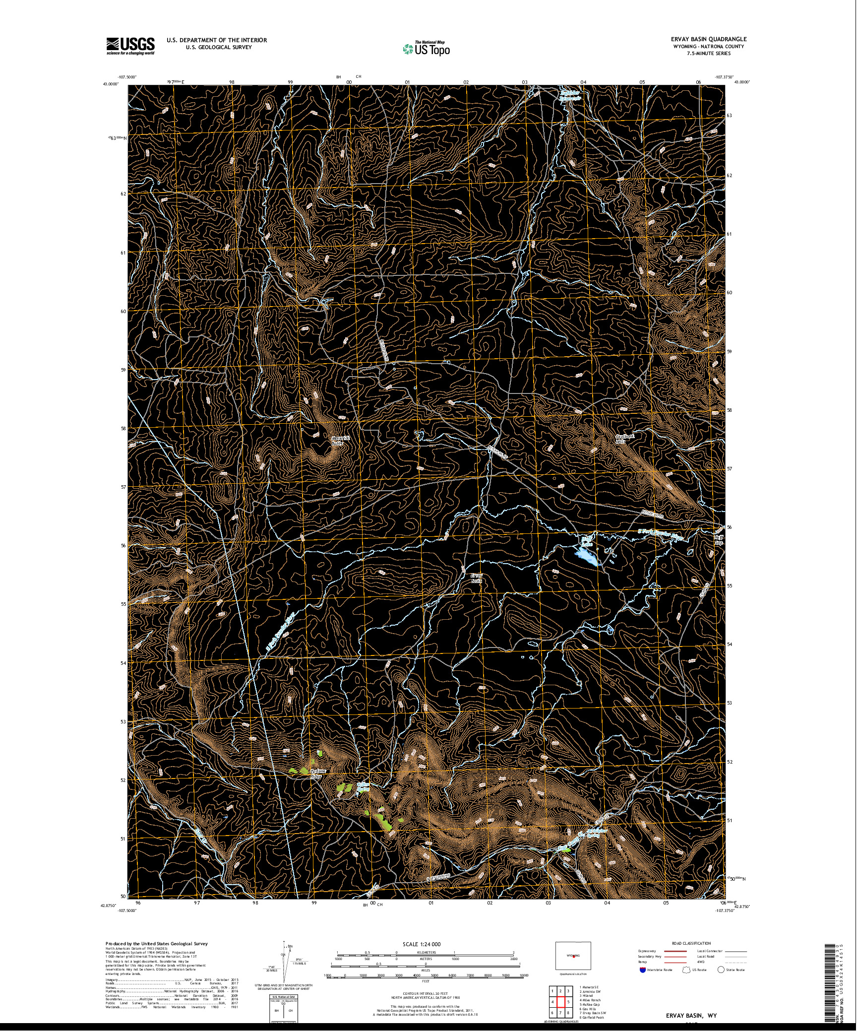 USGS US TOPO 7.5-MINUTE MAP FOR ERVAY BASIN, WY 2017
