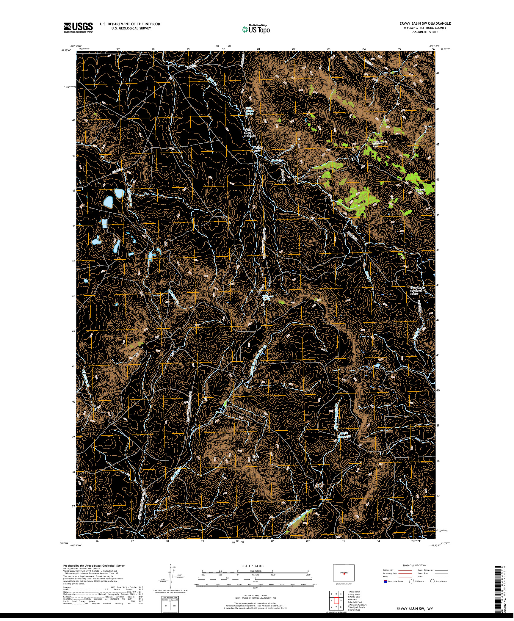 USGS US TOPO 7.5-MINUTE MAP FOR ERVAY BASIN SW, WY 2017