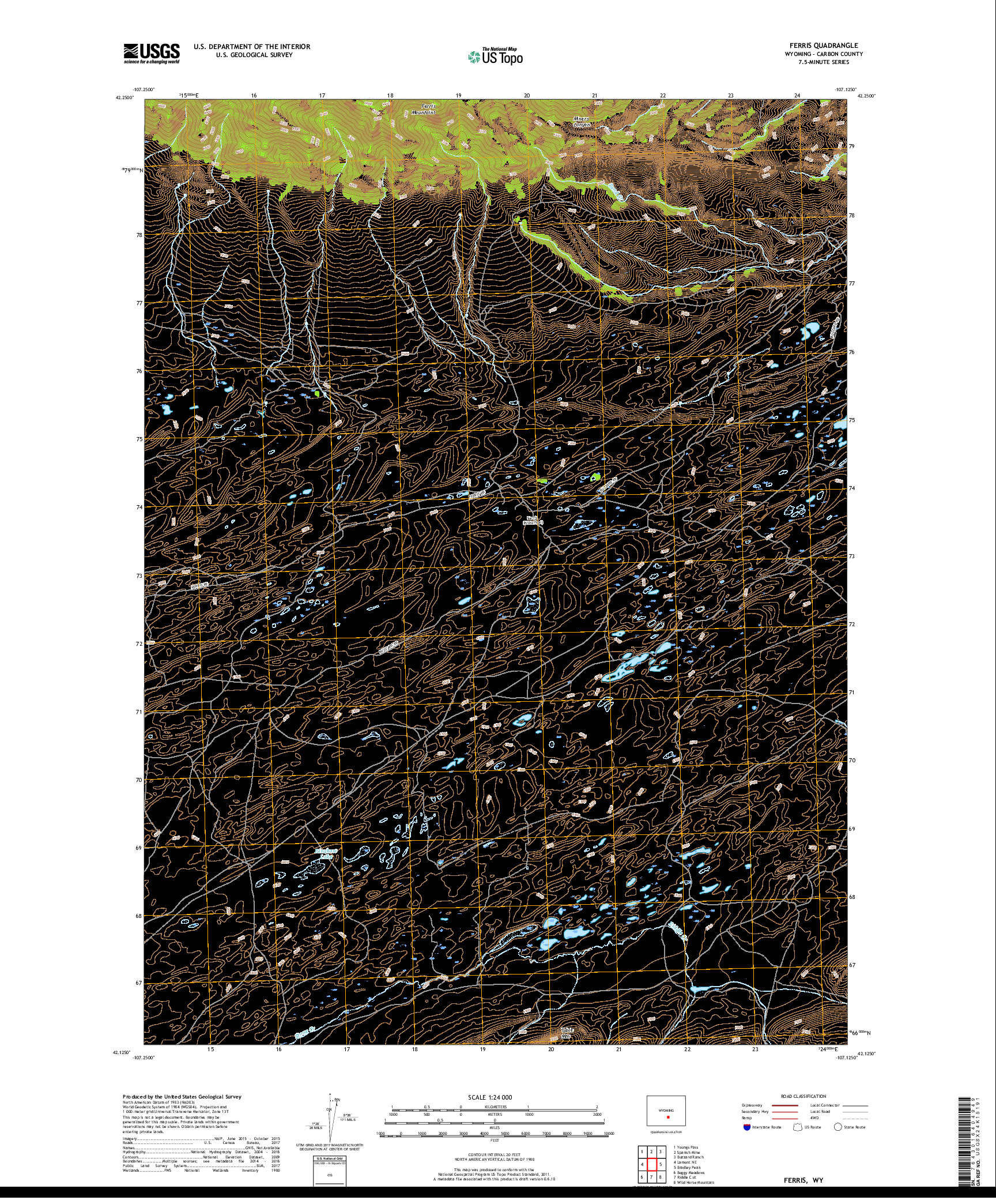 USGS US TOPO 7.5-MINUTE MAP FOR FERRIS, WY 2017