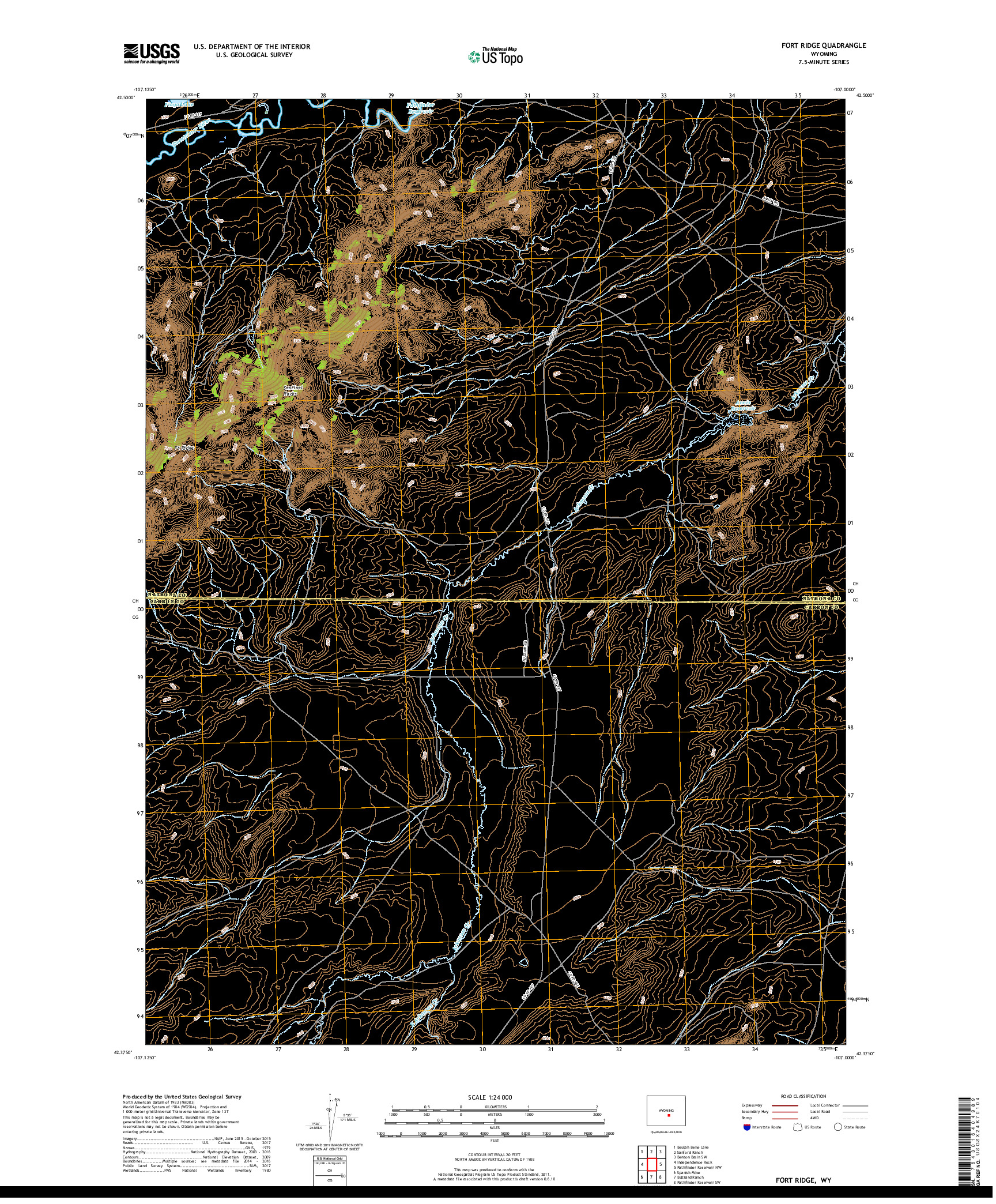 USGS US TOPO 7.5-MINUTE MAP FOR FORT RIDGE, WY 2017