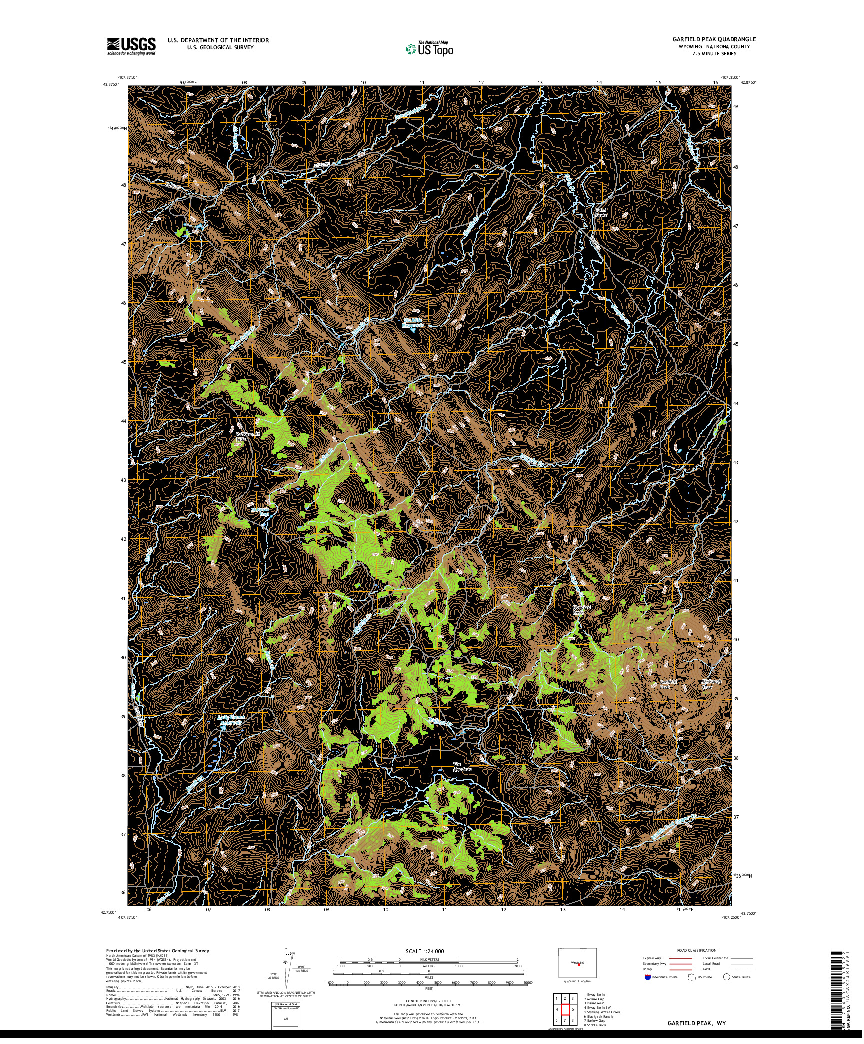 USGS US TOPO 7.5-MINUTE MAP FOR GARFIELD PEAK, WY 2017