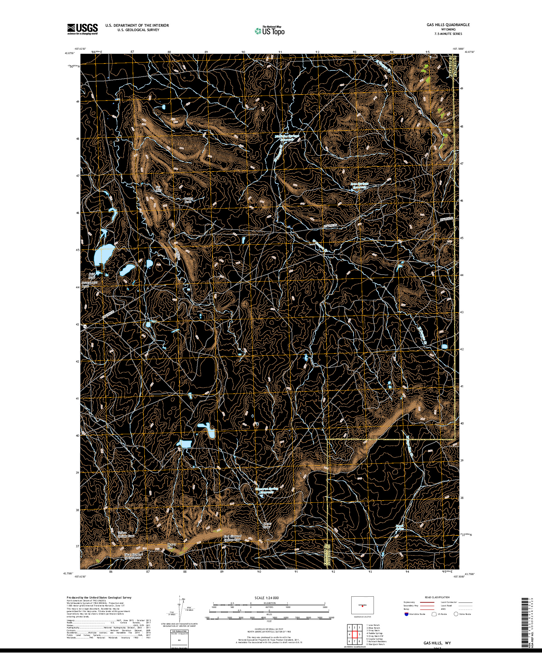 USGS US TOPO 7.5-MINUTE MAP FOR GAS HILLS, WY 2017