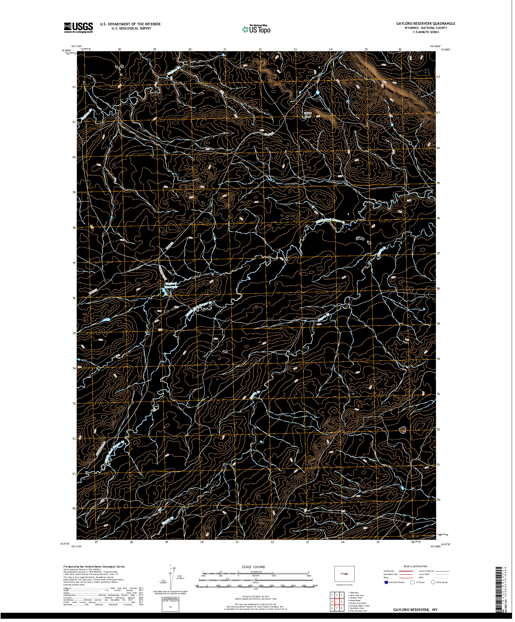 USGS US TOPO 7.5-MINUTE MAP FOR GAYLORD RESERVOIR, WY 2017