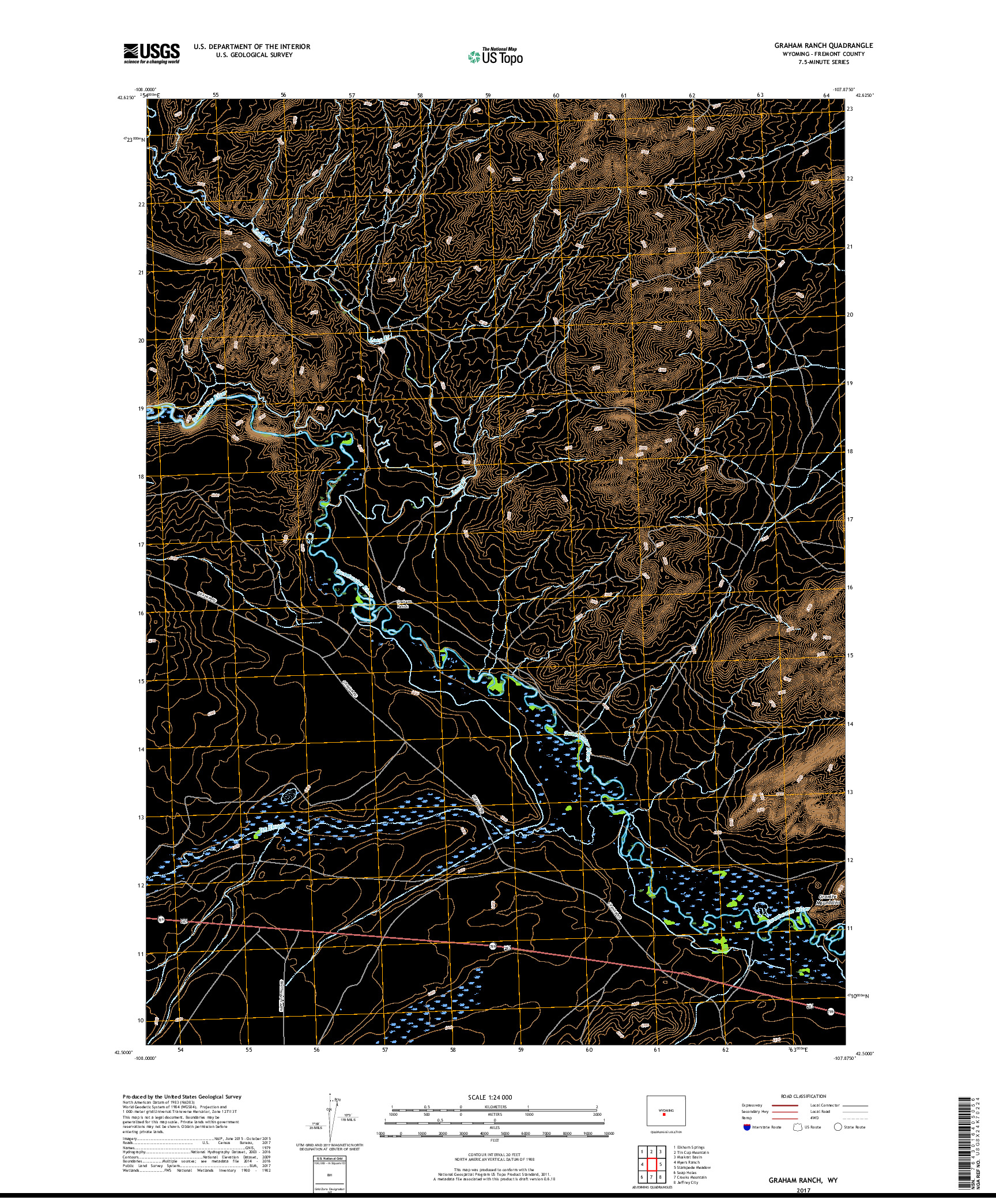 USGS US TOPO 7.5-MINUTE MAP FOR GRAHAM RANCH, WY 2017