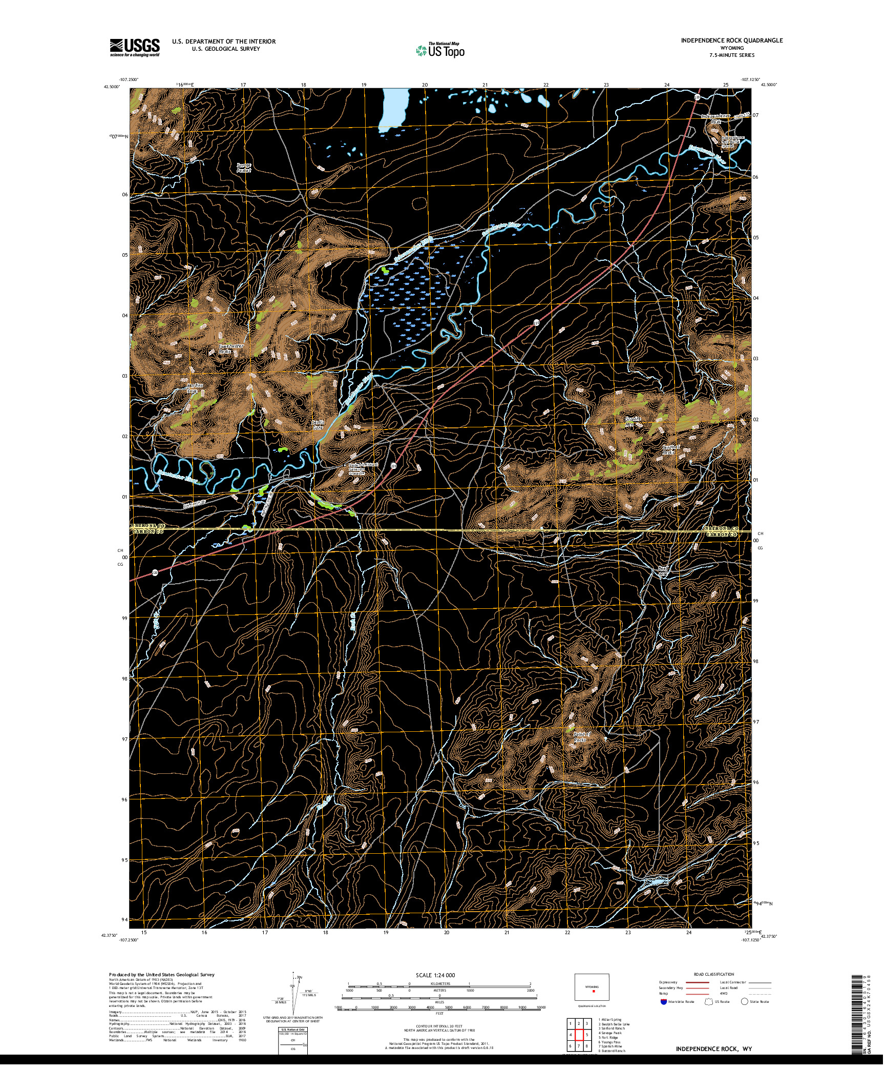 USGS US TOPO 7.5-MINUTE MAP FOR INDEPENDENCE ROCK, WY 2017