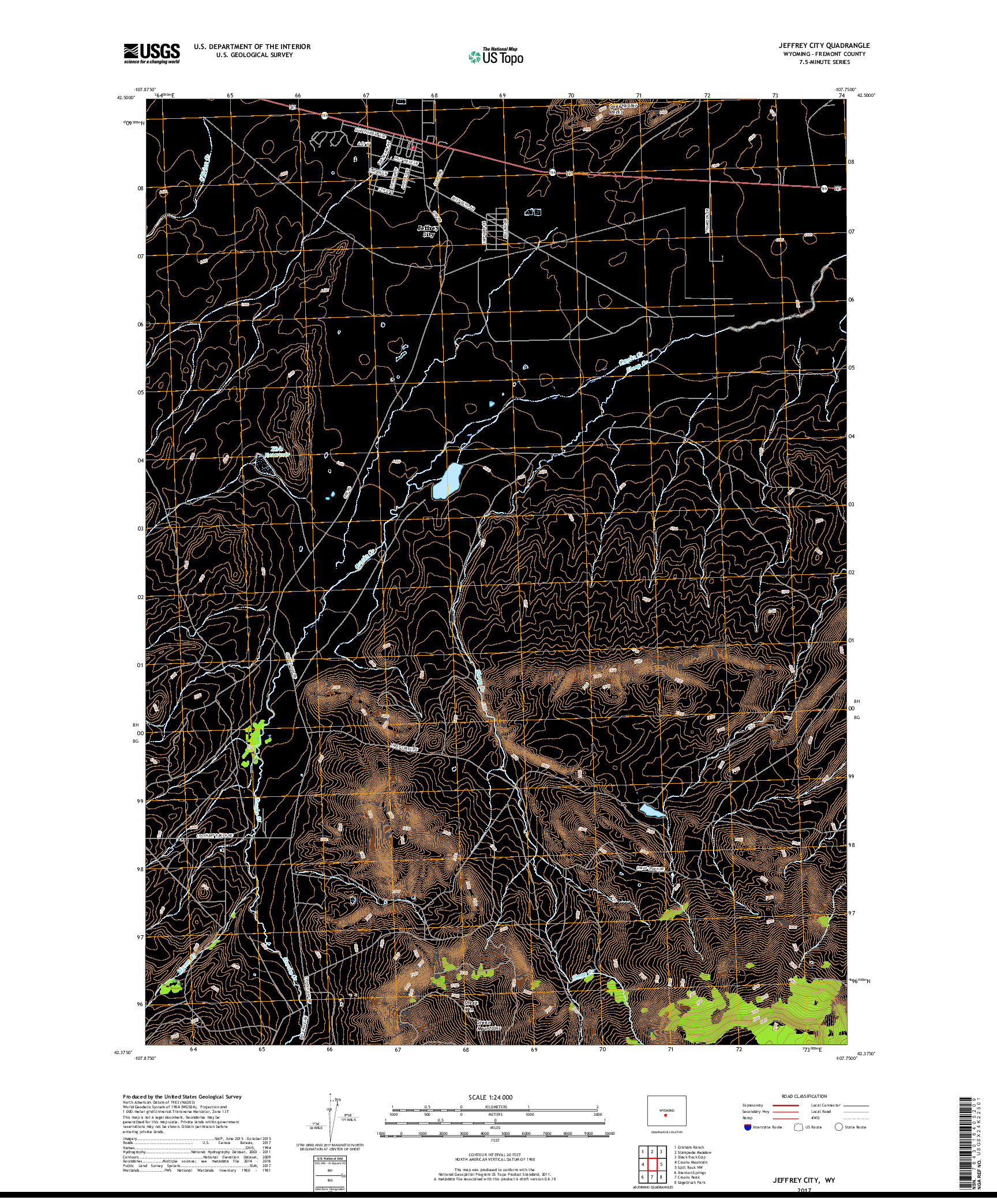 USGS US TOPO 7.5-MINUTE MAP FOR JEFFREY CITY, WY 2017