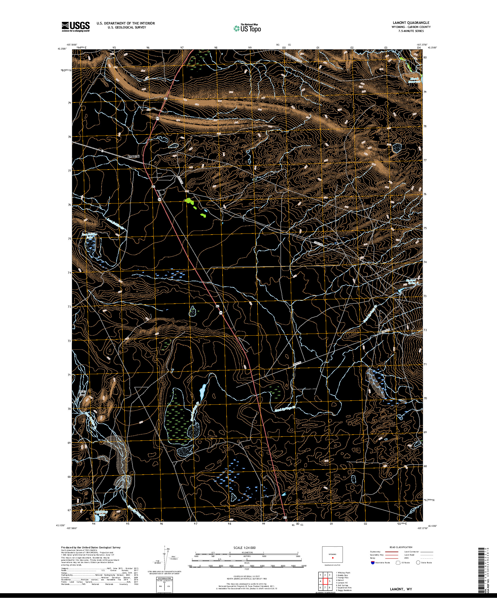 USGS US TOPO 7.5-MINUTE MAP FOR LAMONT, WY 2017