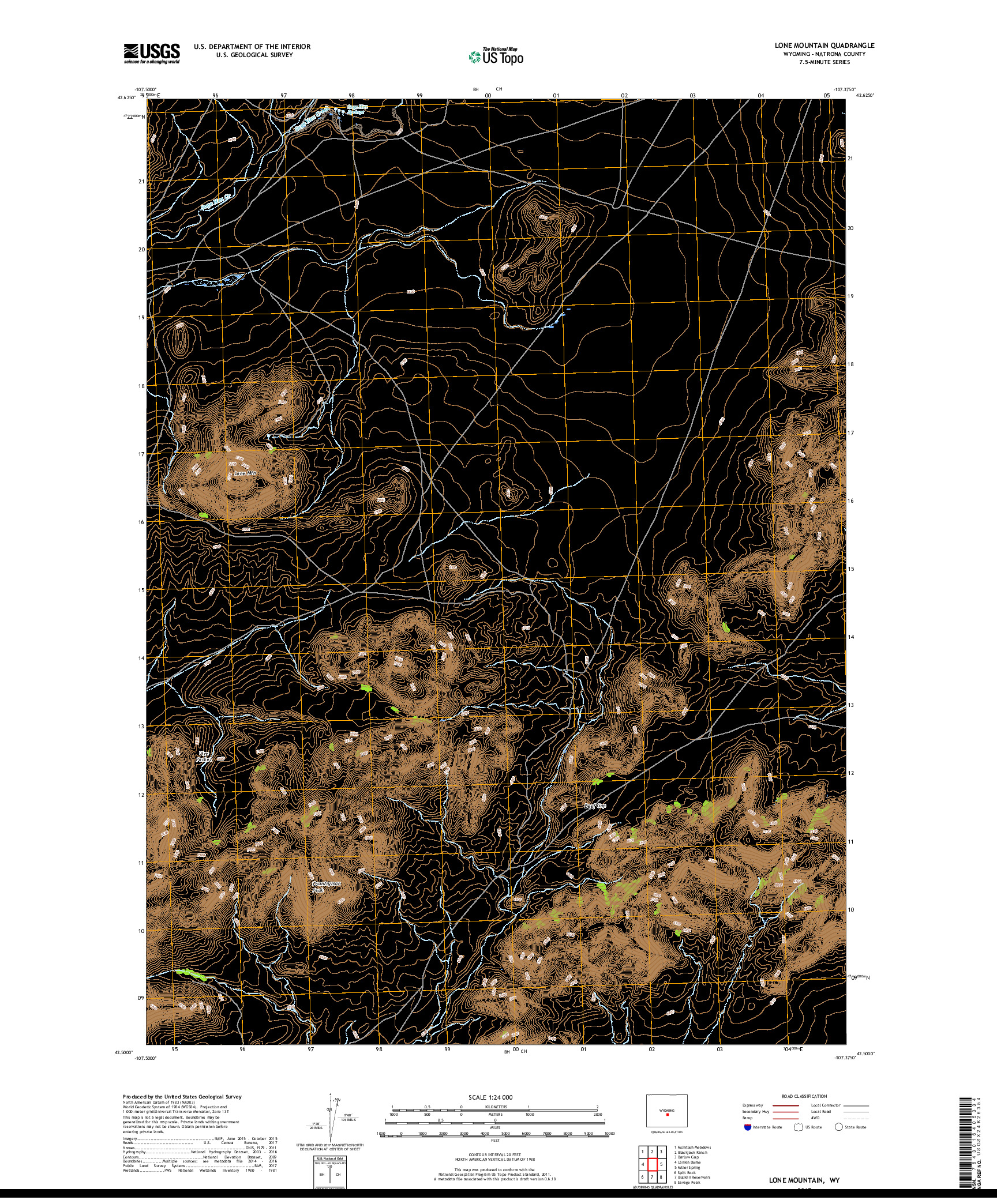 USGS US TOPO 7.5-MINUTE MAP FOR LONE MOUNTAIN, WY 2017