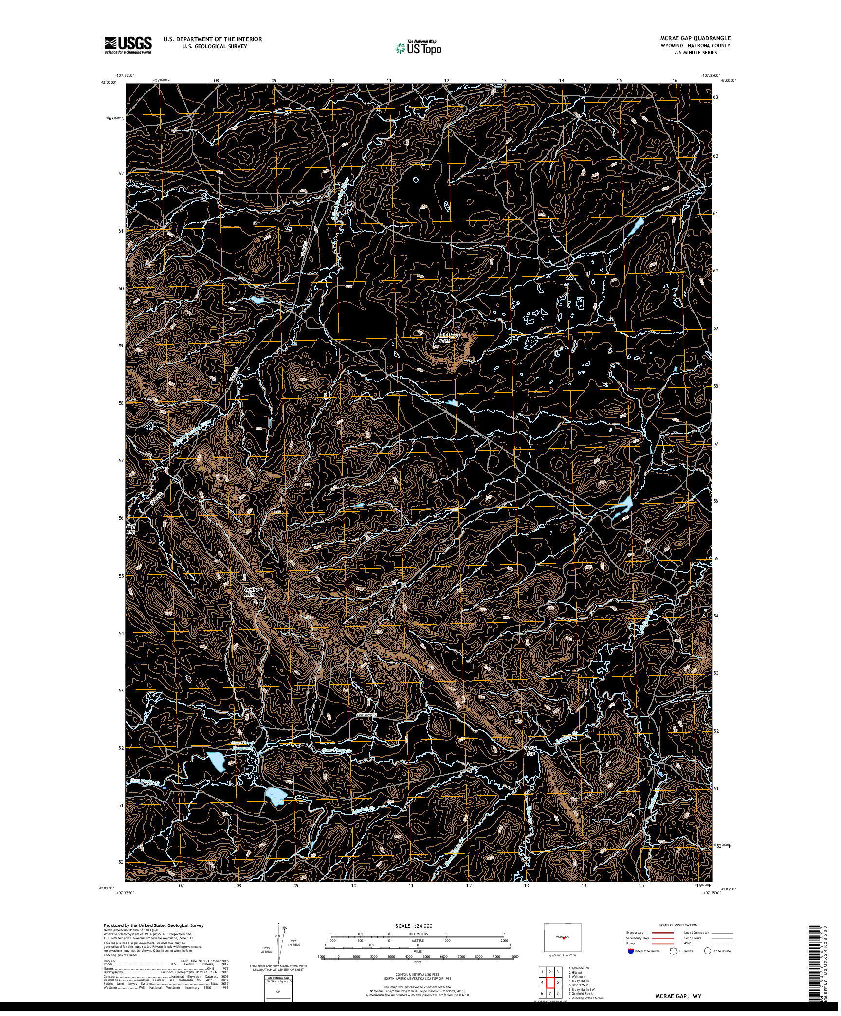 USGS US TOPO 7.5-MINUTE MAP FOR MCRAE GAP, WY 2017