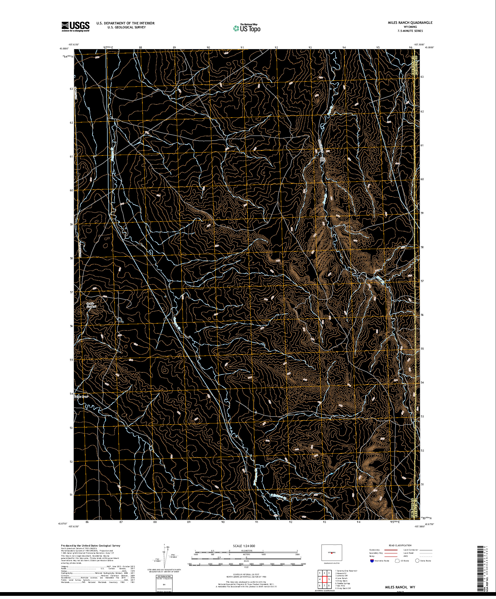 USGS US TOPO 7.5-MINUTE MAP FOR MILES RANCH, WY 2017