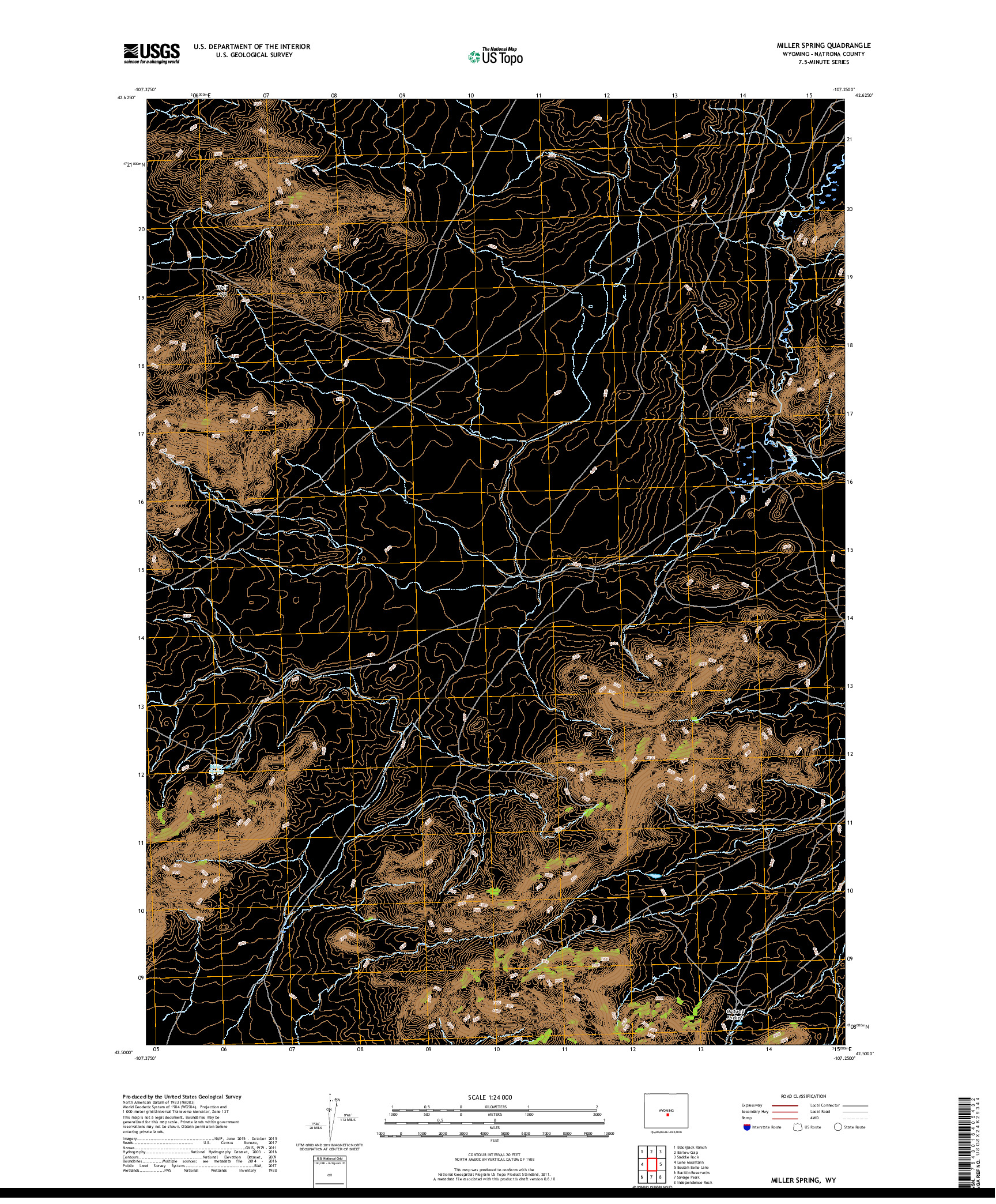 USGS US TOPO 7.5-MINUTE MAP FOR MILLER SPRING, WY 2017