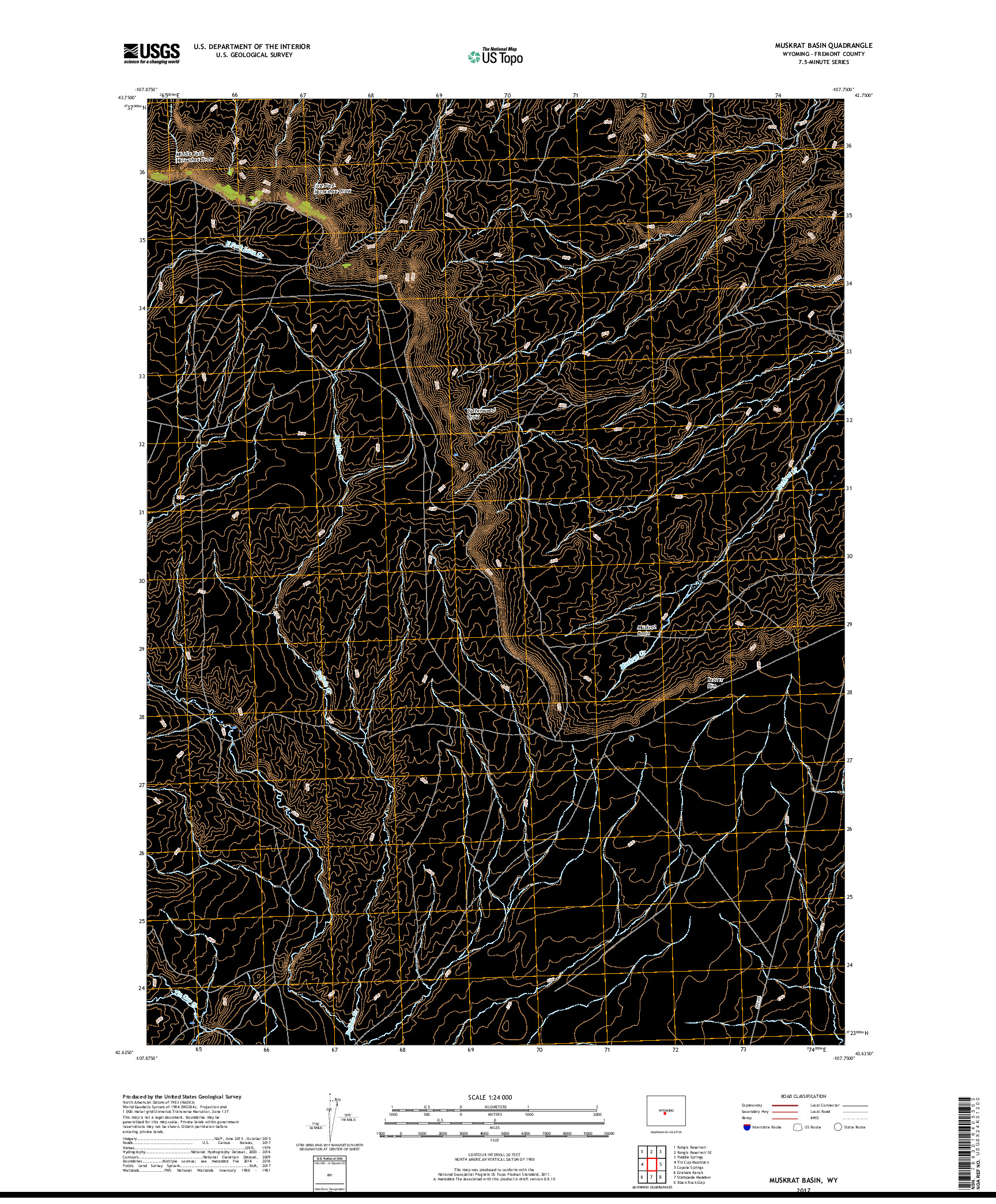 USGS US TOPO 7.5-MINUTE MAP FOR MUSKRAT BASIN, WY 2017