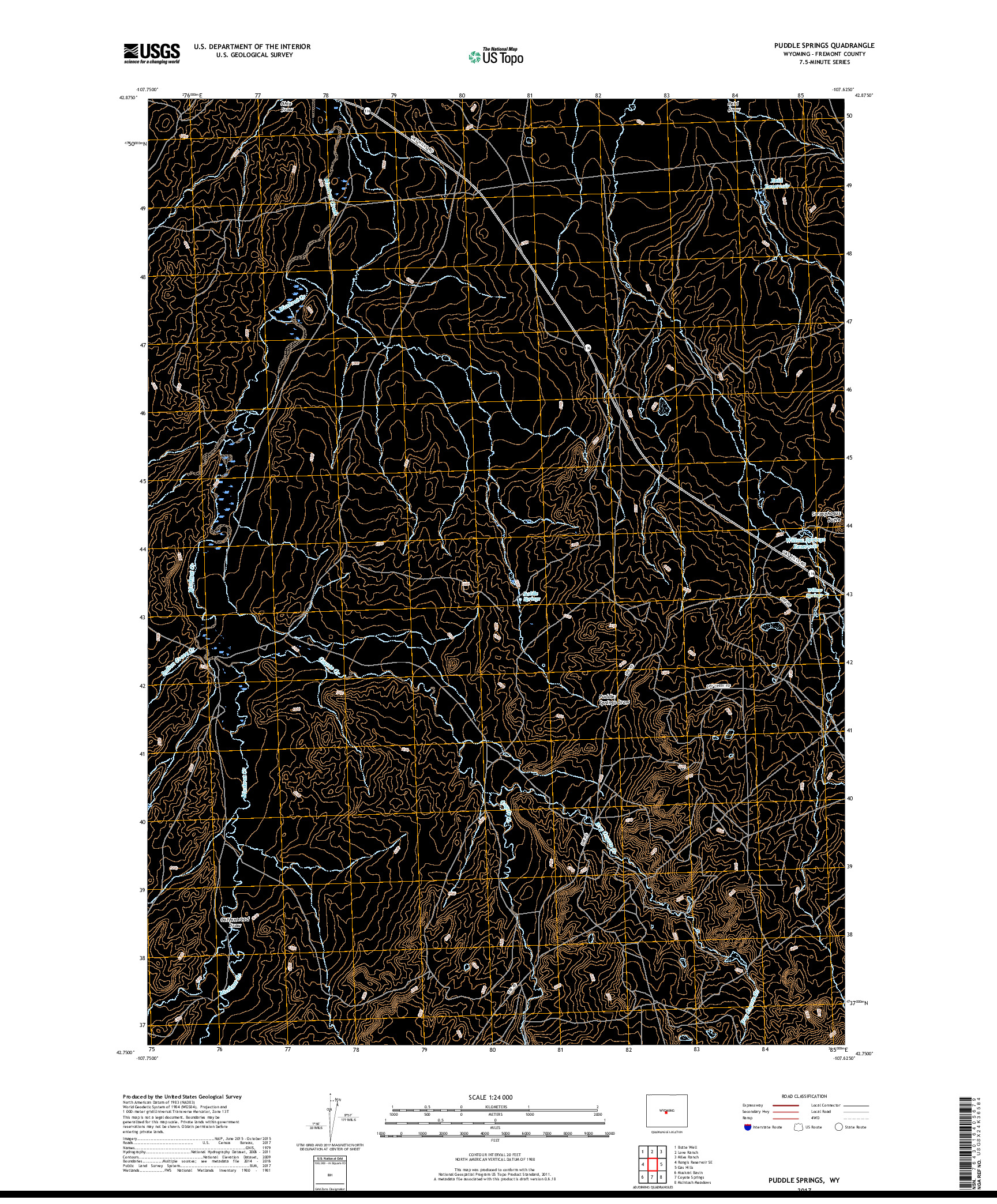 USGS US TOPO 7.5-MINUTE MAP FOR PUDDLE SPRINGS, WY 2017