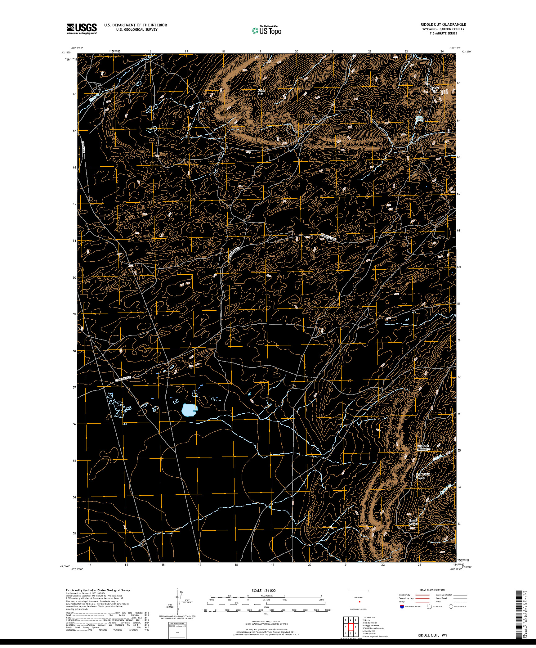 USGS US TOPO 7.5-MINUTE MAP FOR RIDDLE CUT, WY 2017