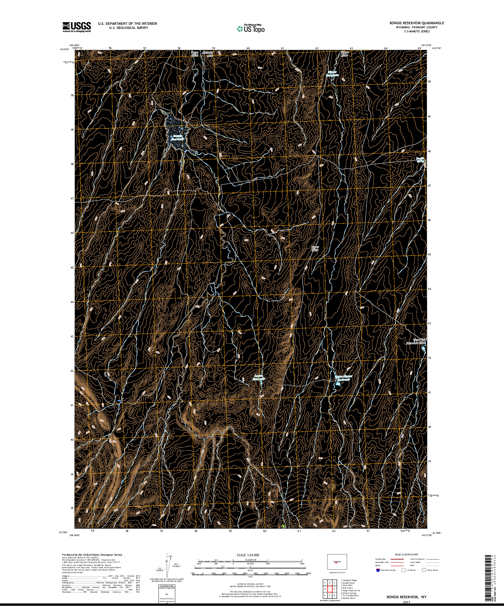 USGS US TOPO 7.5-MINUTE MAP FOR RONGIS RESERVOIR, WY 2017