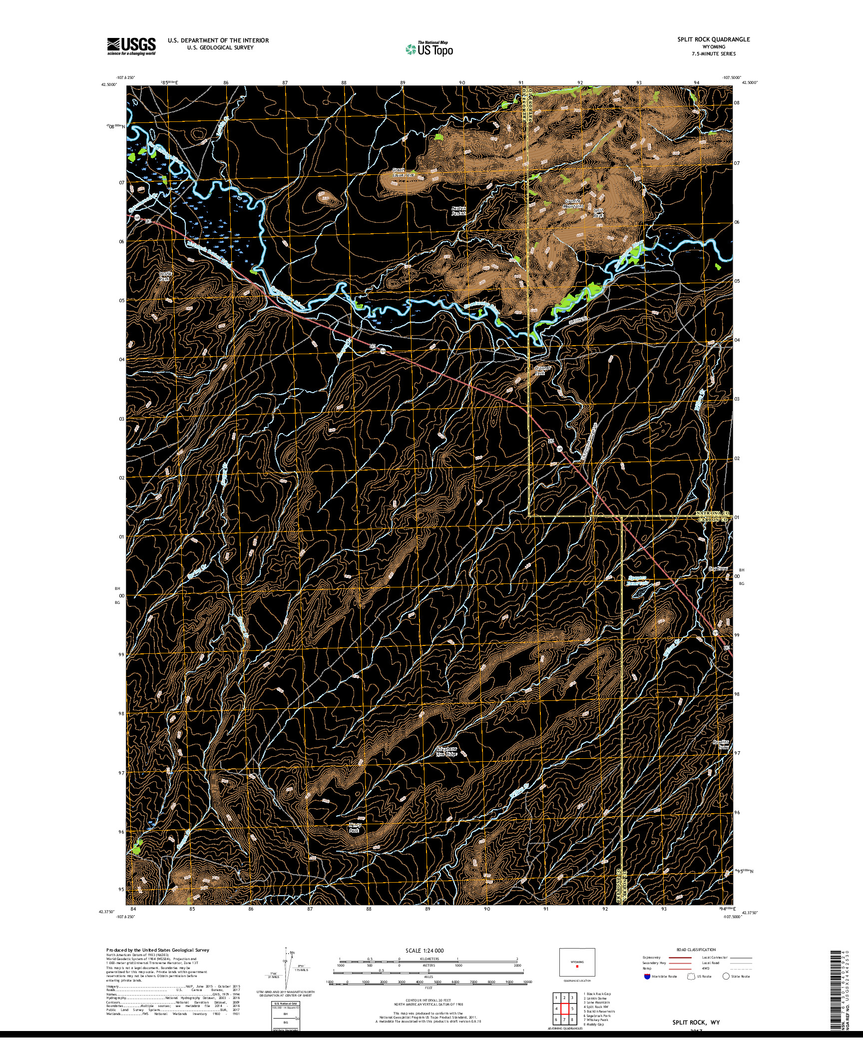 USGS US TOPO 7.5-MINUTE MAP FOR SPLIT ROCK, WY 2017