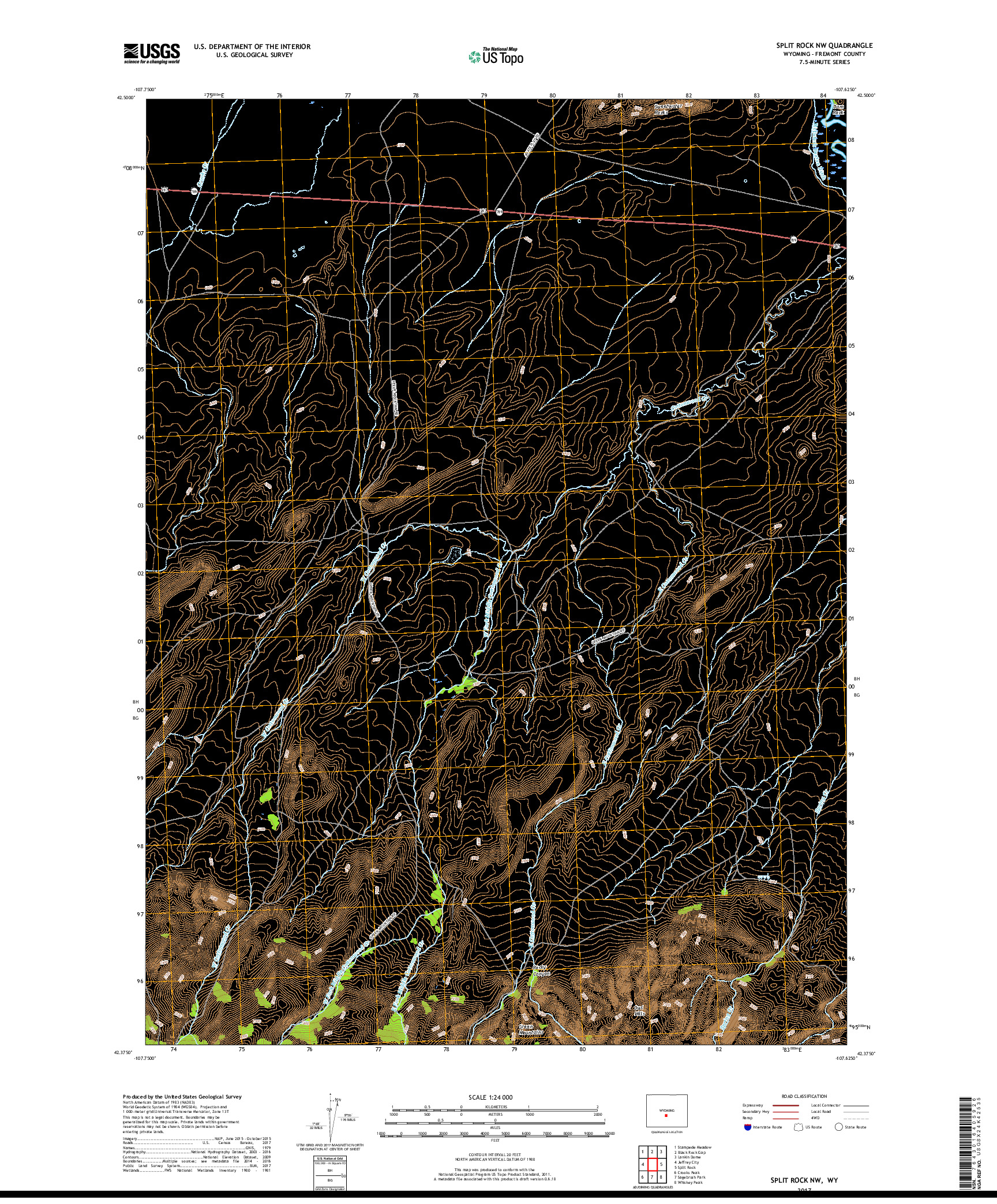 USGS US TOPO 7.5-MINUTE MAP FOR SPLIT ROCK NW, WY 2017