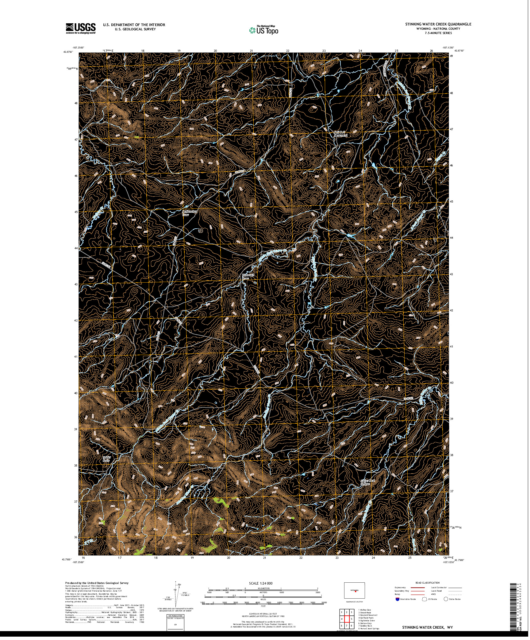 USGS US TOPO 7.5-MINUTE MAP FOR STINKING WATER CREEK, WY 2017