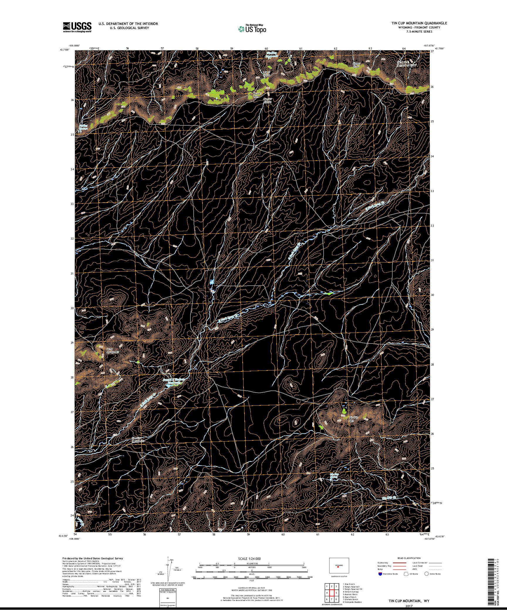 USGS US TOPO 7.5-MINUTE MAP FOR TIN CUP MOUNTAIN, WY 2017
