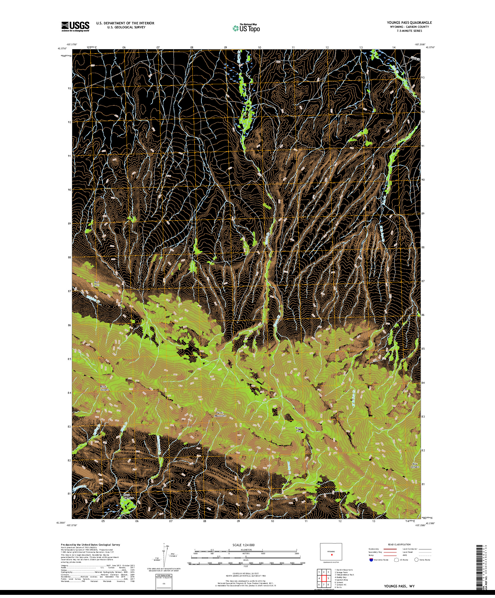 USGS US TOPO 7.5-MINUTE MAP FOR YOUNGS PASS, WY 2017