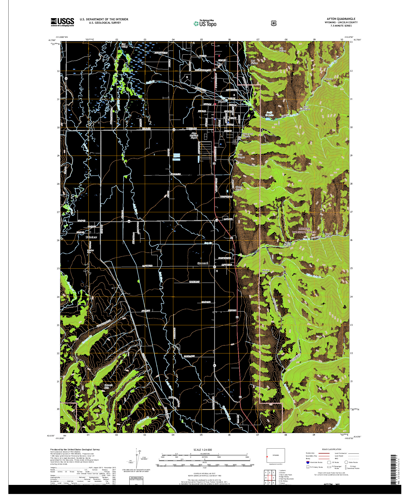 USGS US TOPO 7.5-MINUTE MAP FOR AFTON, WY 2017