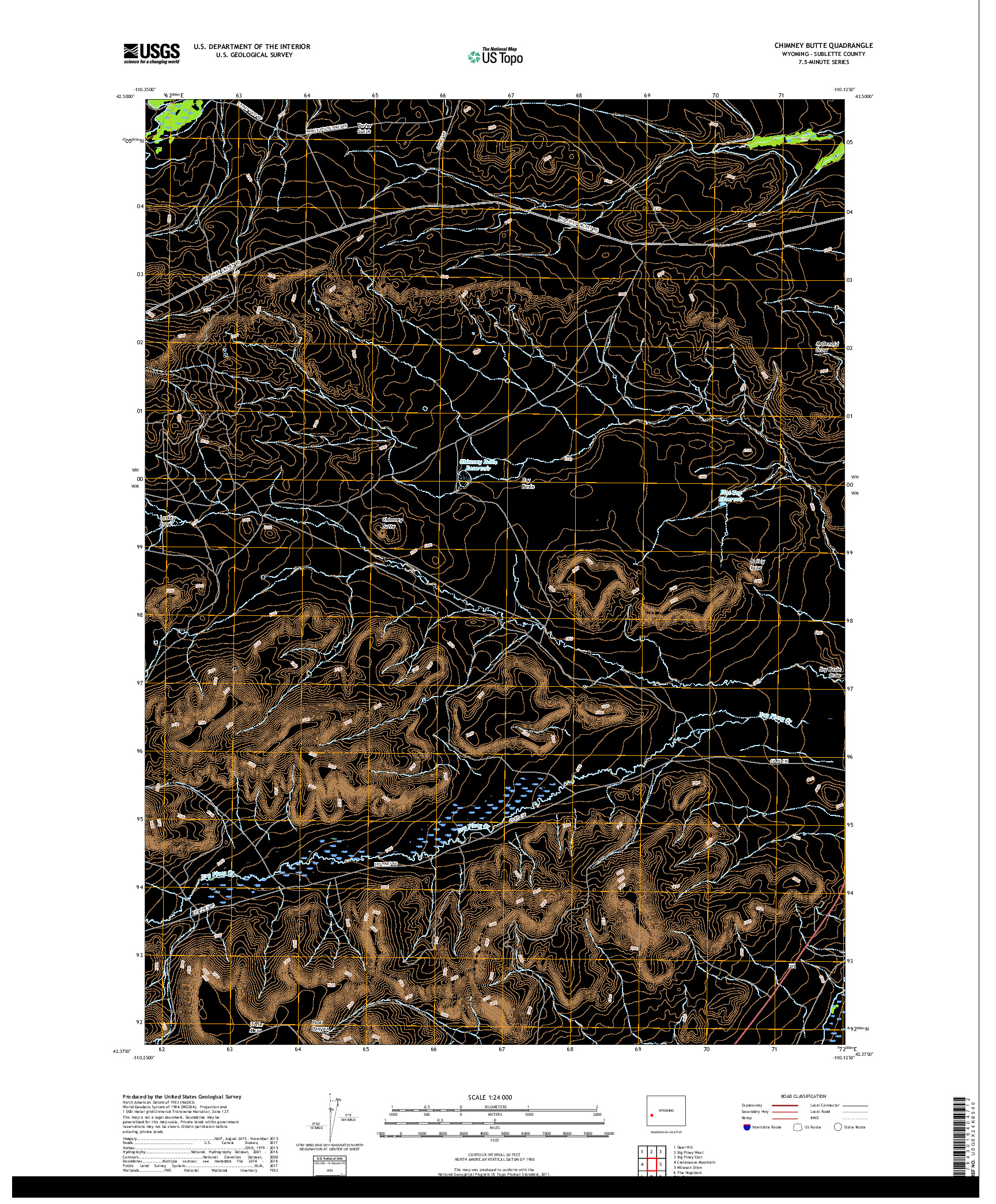 USGS US TOPO 7.5-MINUTE MAP FOR CHIMNEY BUTTE, WY 2017