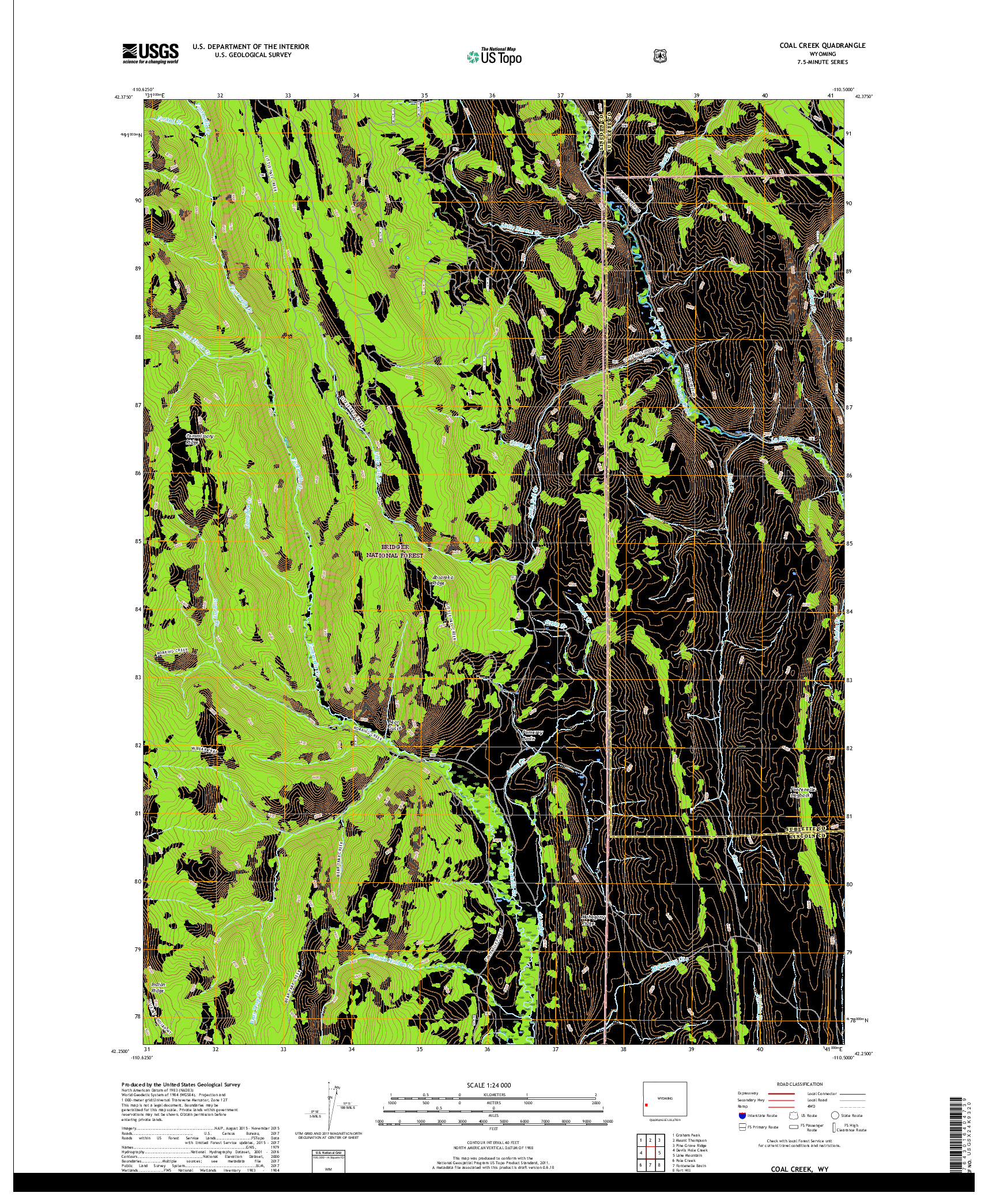 USGS US TOPO 7.5-MINUTE MAP FOR COAL CREEK, WY 2017