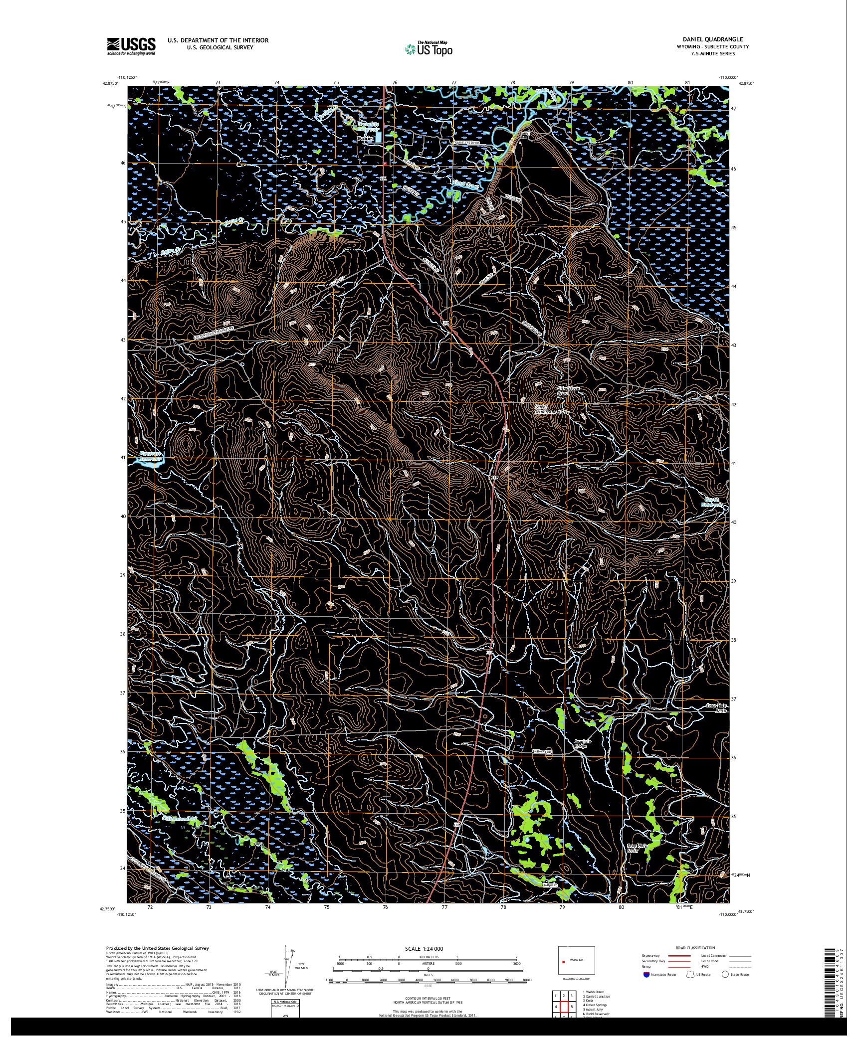 USGS US TOPO 7.5-MINUTE MAP FOR DANIEL, WY 2017