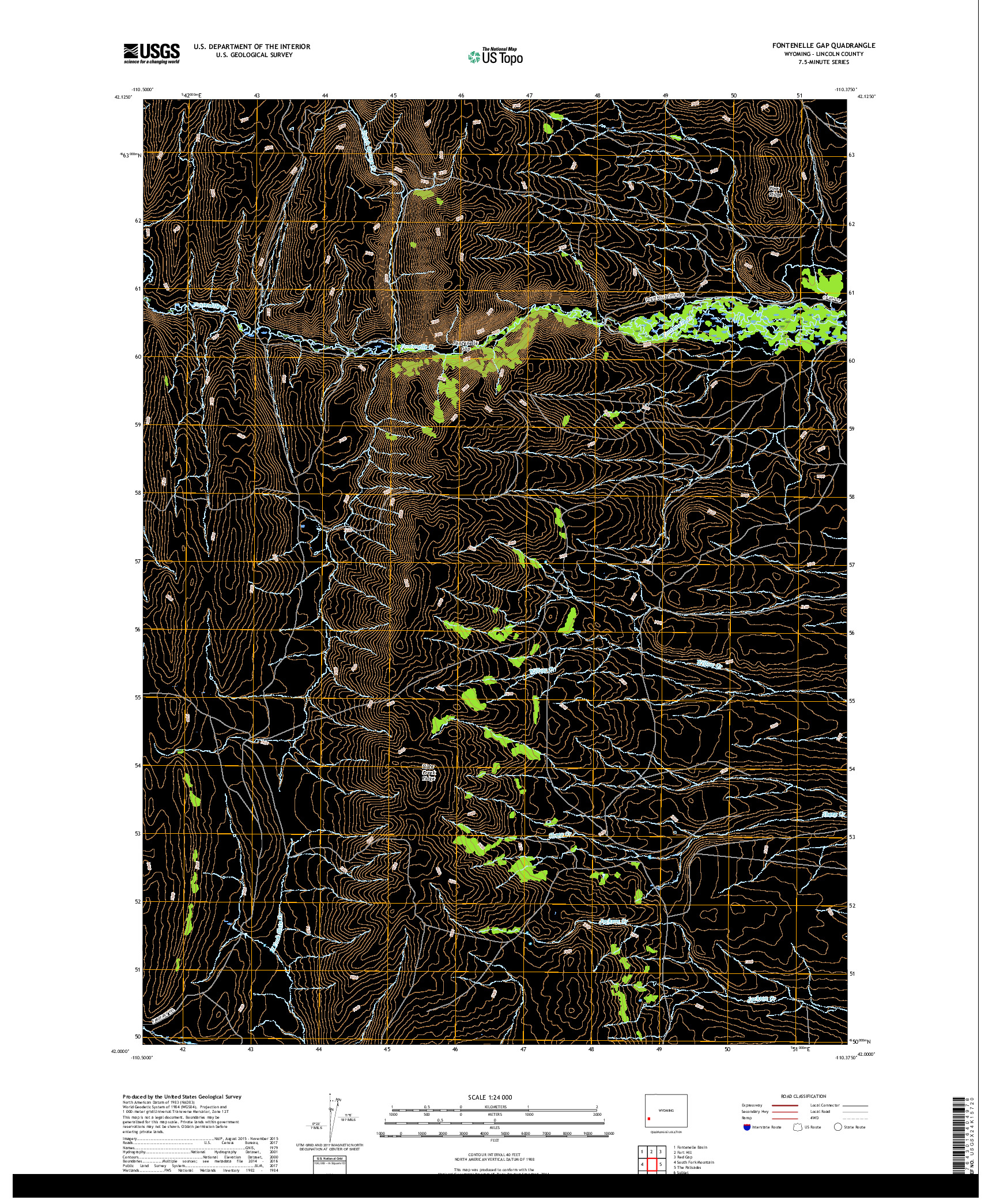 USGS US TOPO 7.5-MINUTE MAP FOR FONTENELLE GAP, WY 2017