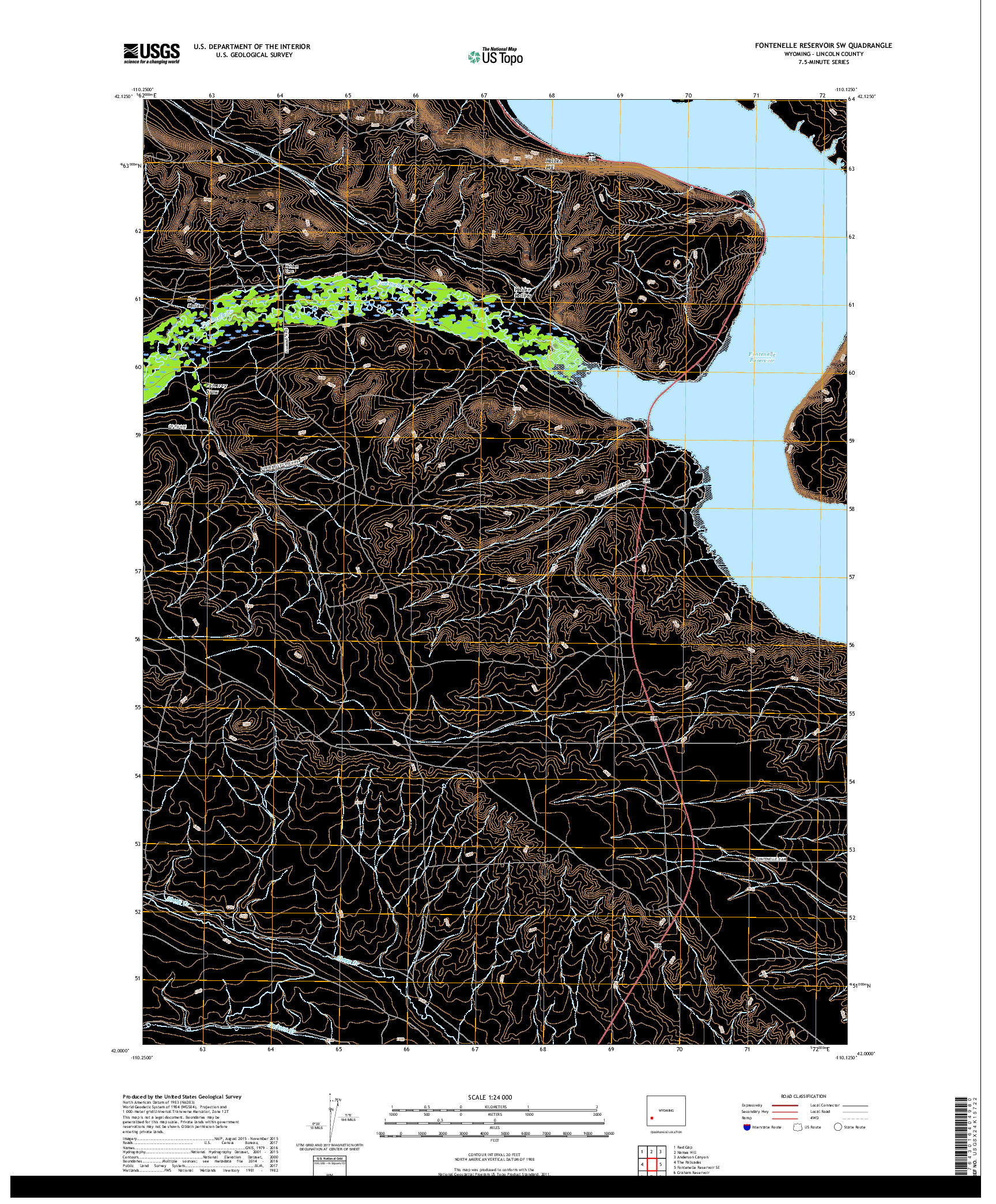 USGS US TOPO 7.5-MINUTE MAP FOR FONTENELLE RESERVOIR SW, WY 2017
