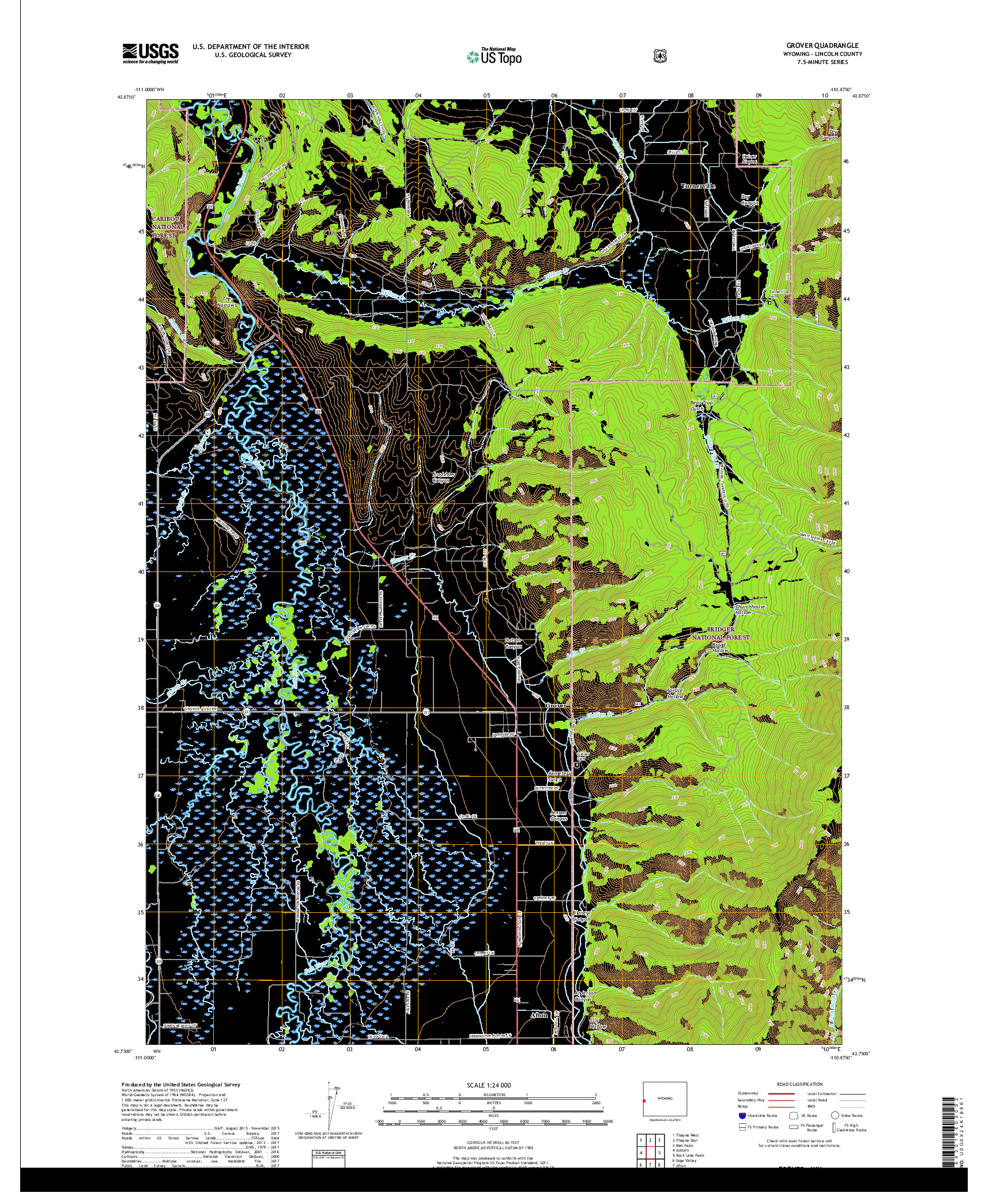 USGS US TOPO 7.5-MINUTE MAP FOR GROVER, WY 2017