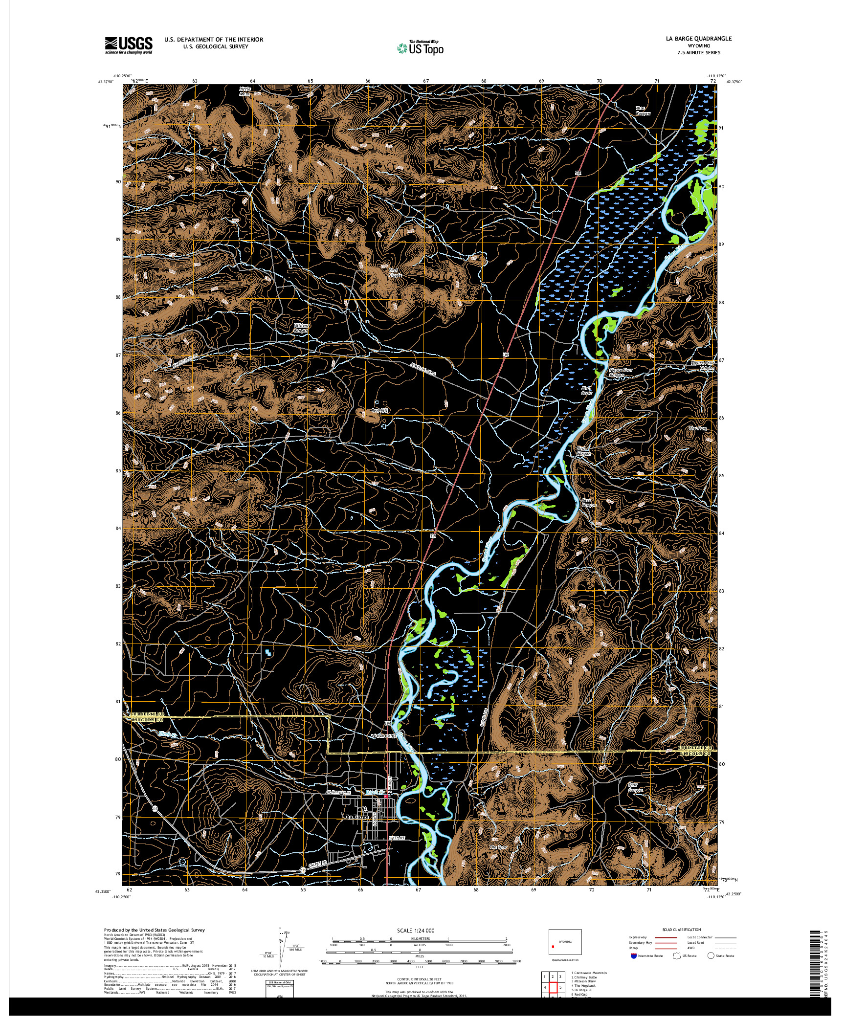 USGS US TOPO 7.5-MINUTE MAP FOR LA BARGE, WY 2017