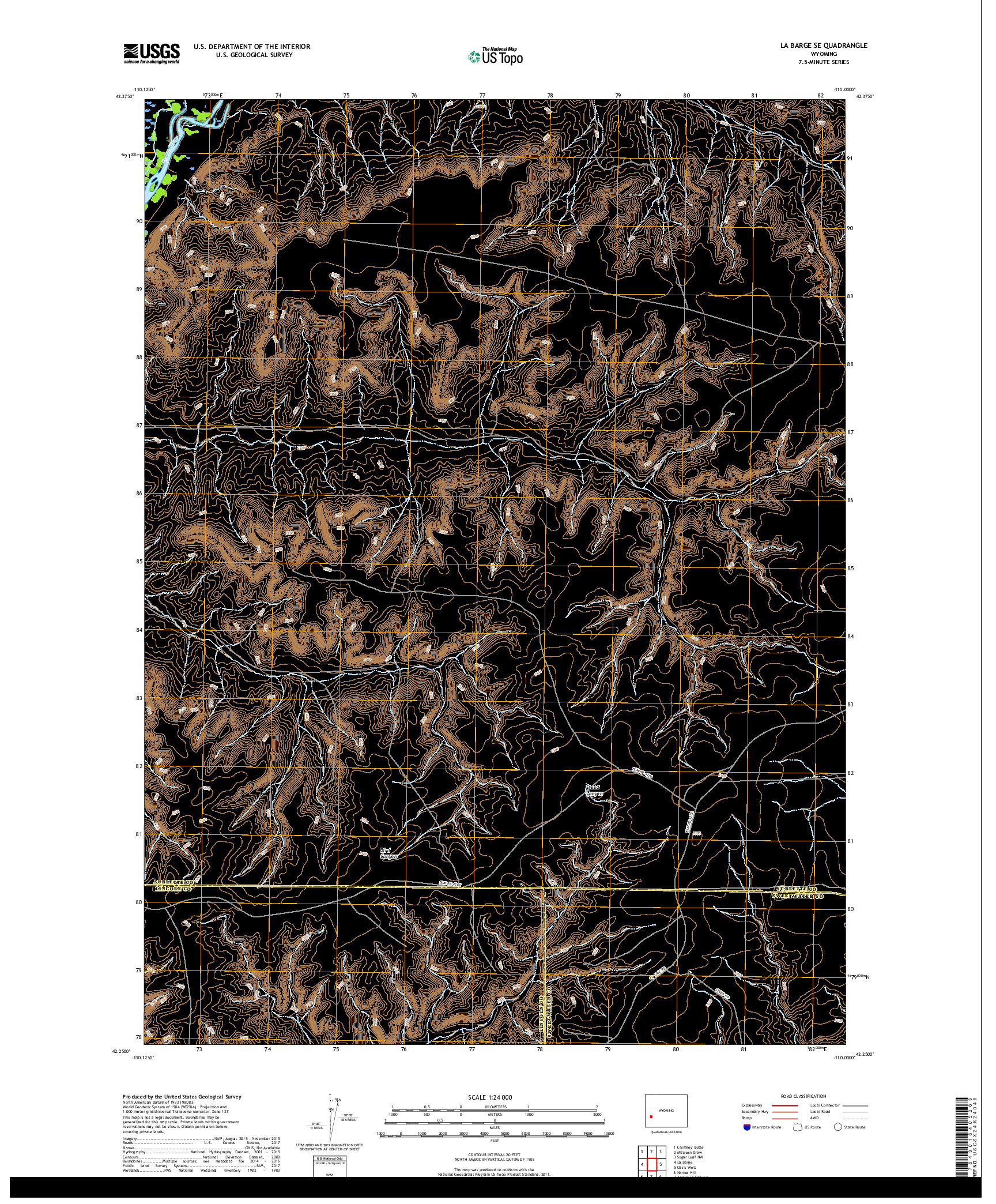 USGS US TOPO 7.5-MINUTE MAP FOR LA BARGE SE, WY 2017