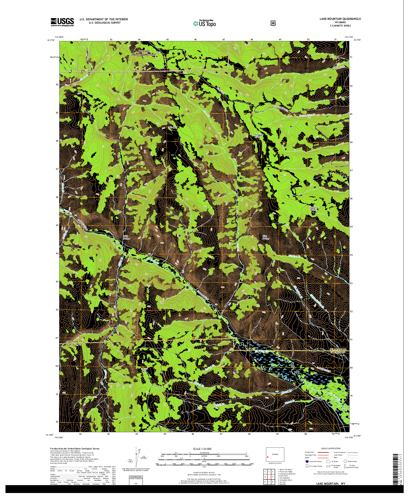 USGS US TOPO 7.5-MINUTE MAP FOR LAKE MOUNTAIN, WY 2017