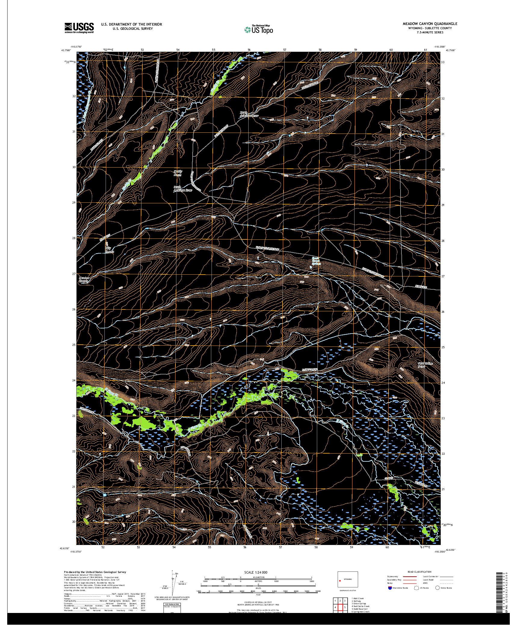 USGS US TOPO 7.5-MINUTE MAP FOR MEADOW CANYON, WY 2017