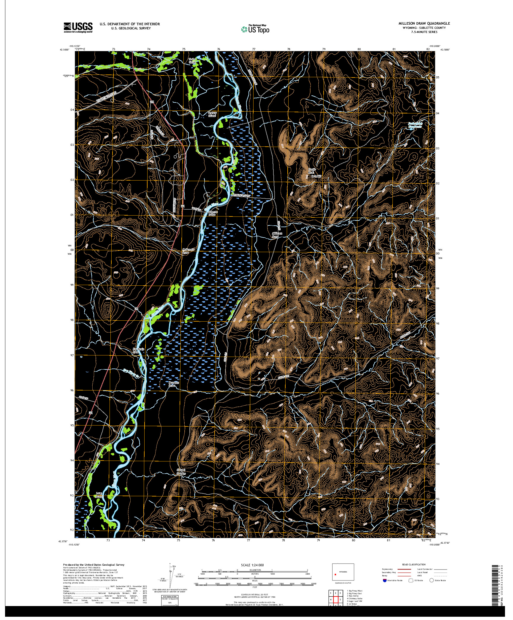USGS US TOPO 7.5-MINUTE MAP FOR MILLESON DRAW, WY 2017