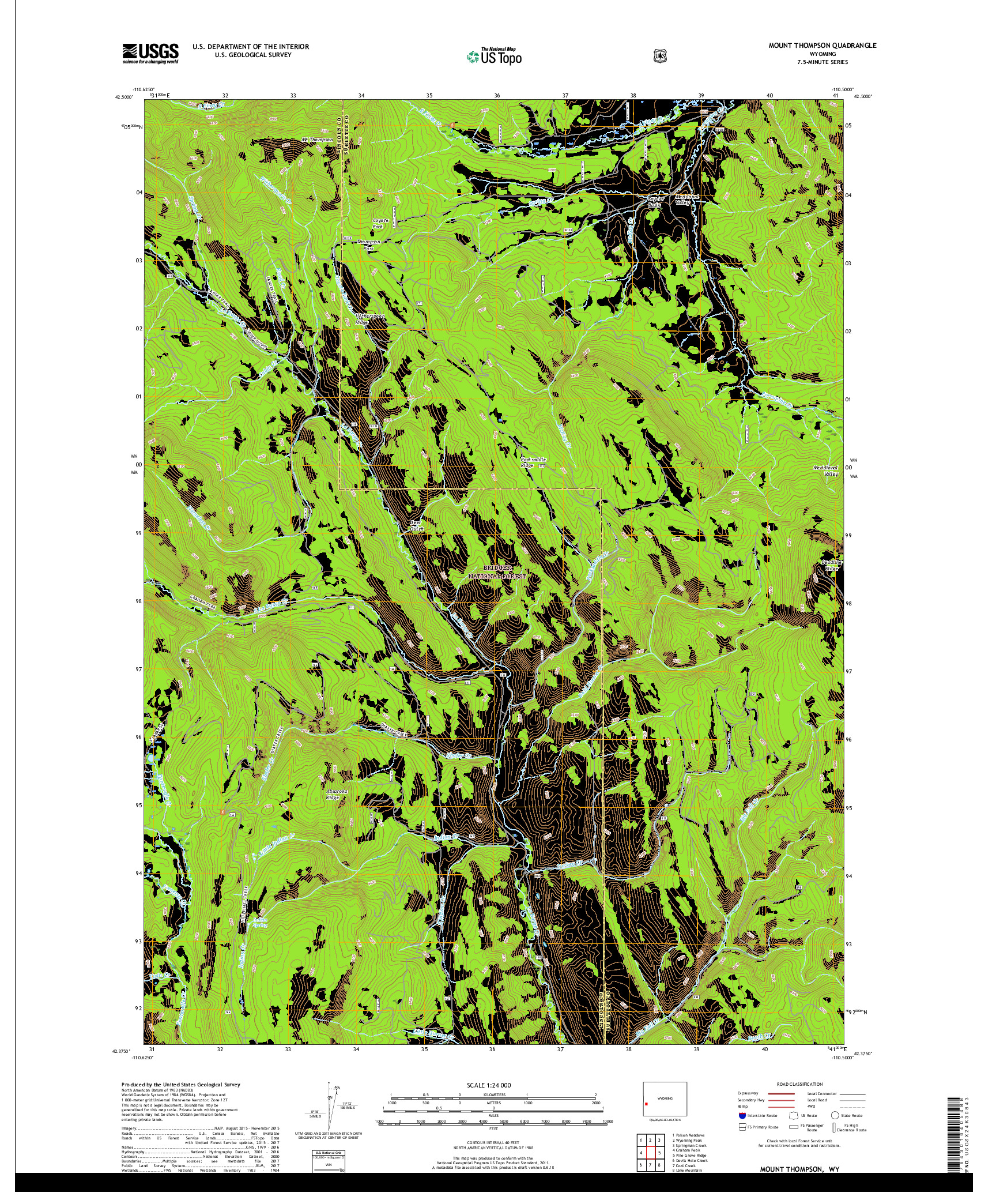 USGS US TOPO 7.5-MINUTE MAP FOR MOUNT THOMPSON, WY 2017