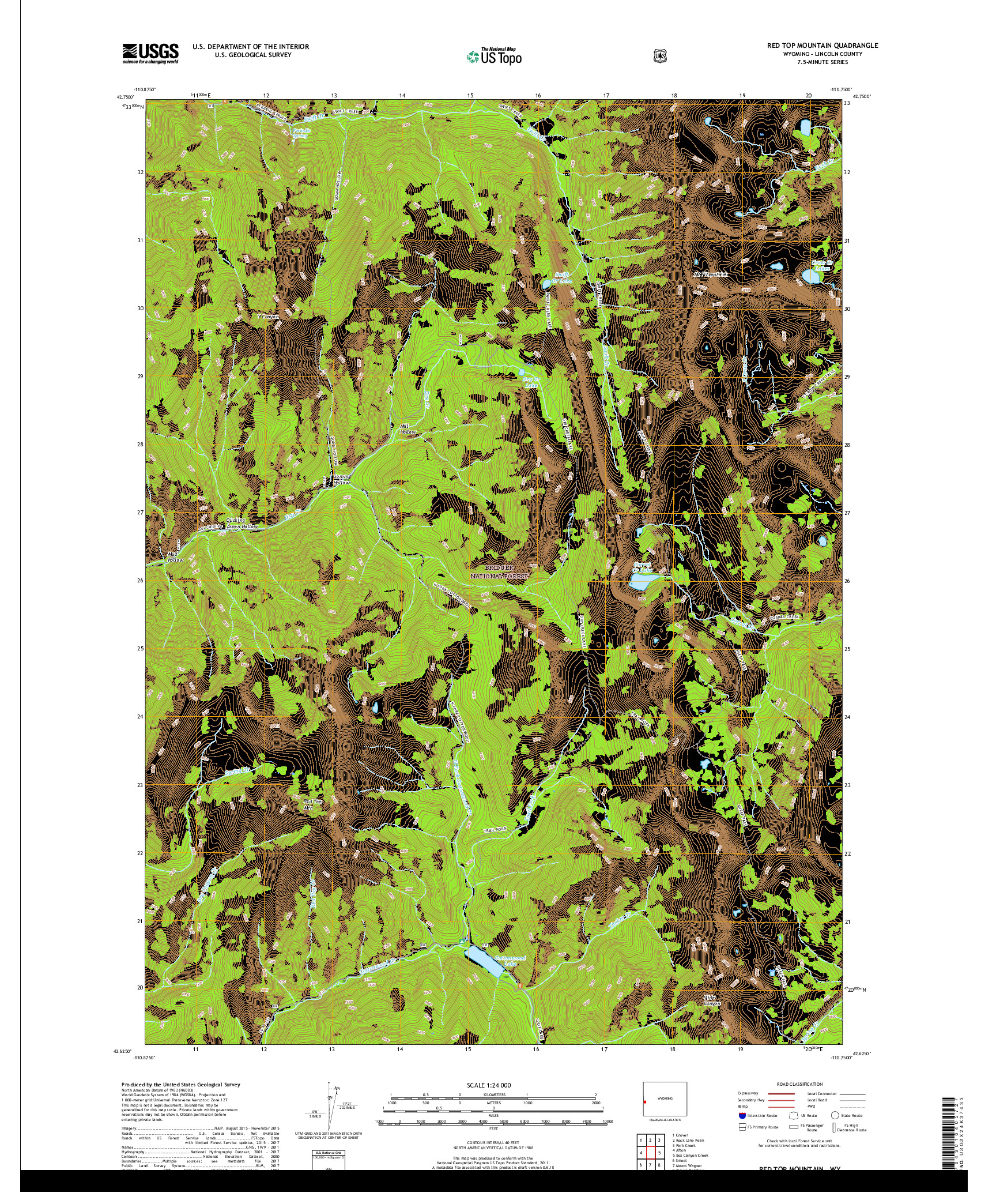 USGS US TOPO 7.5-MINUTE MAP FOR RED TOP MOUNTAIN, WY 2017