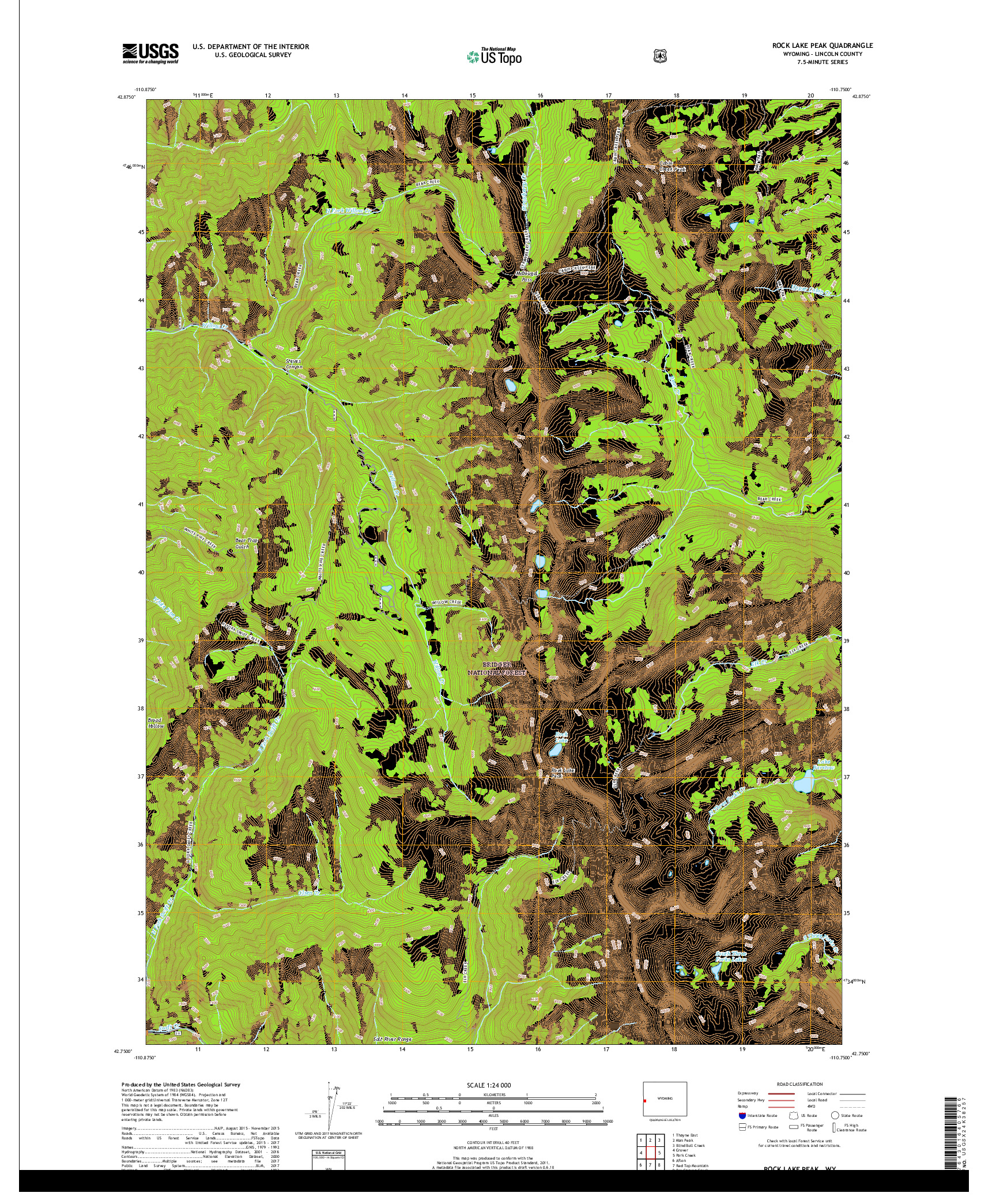 USGS US TOPO 7.5-MINUTE MAP FOR ROCK LAKE PEAK, WY 2017