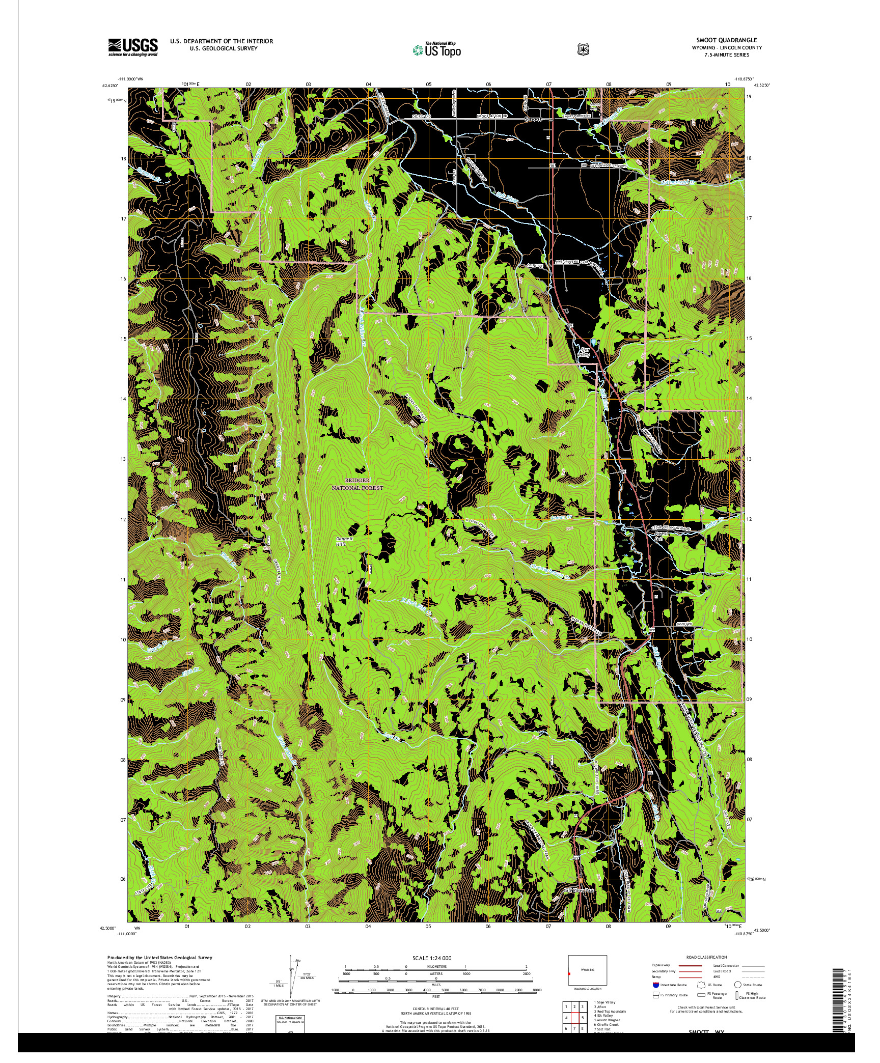 USGS US TOPO 7.5-MINUTE MAP FOR SMOOT, WY 2017