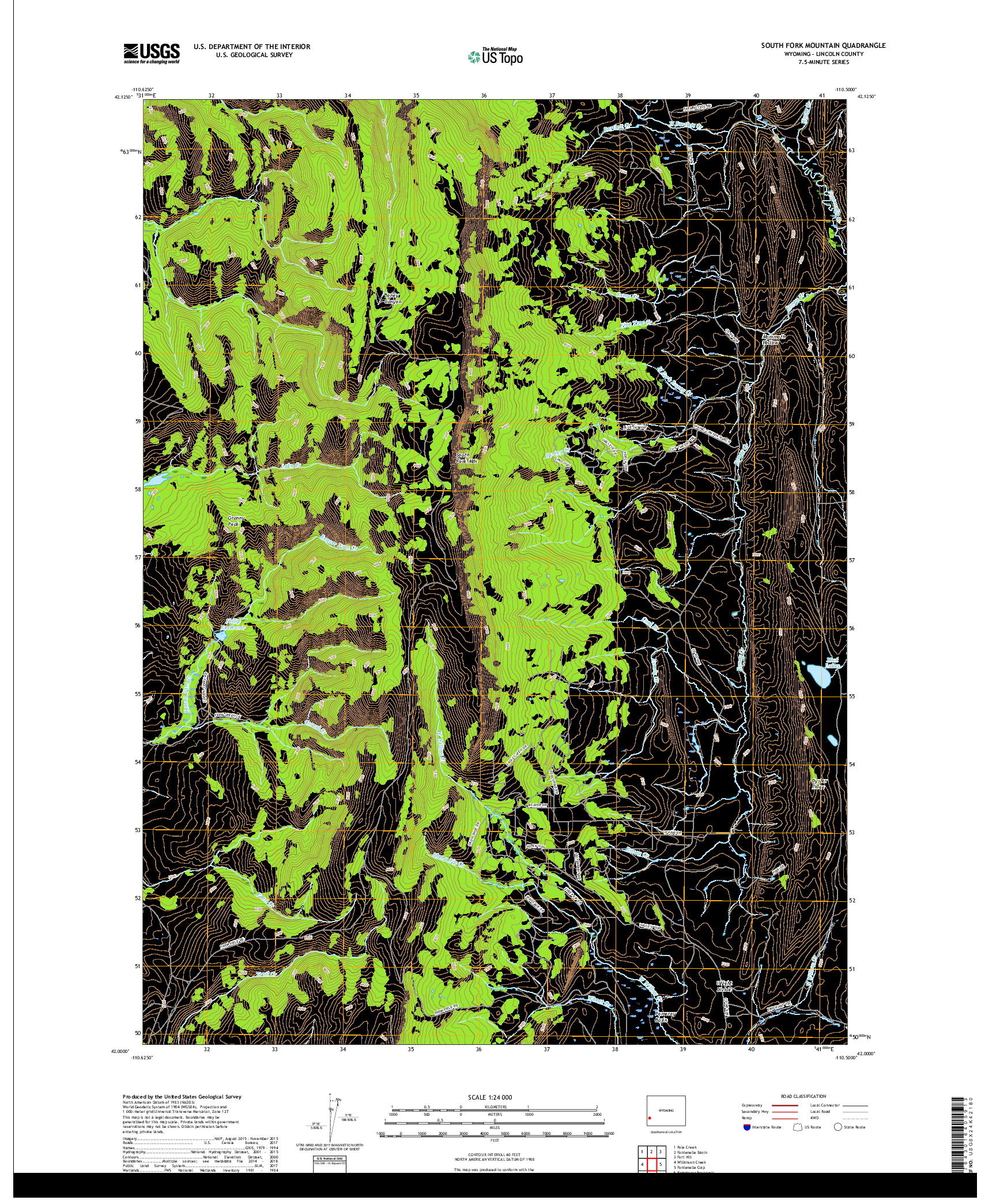 USGS US TOPO 7.5-MINUTE MAP FOR SOUTH FORK MOUNTAIN, WY 2017