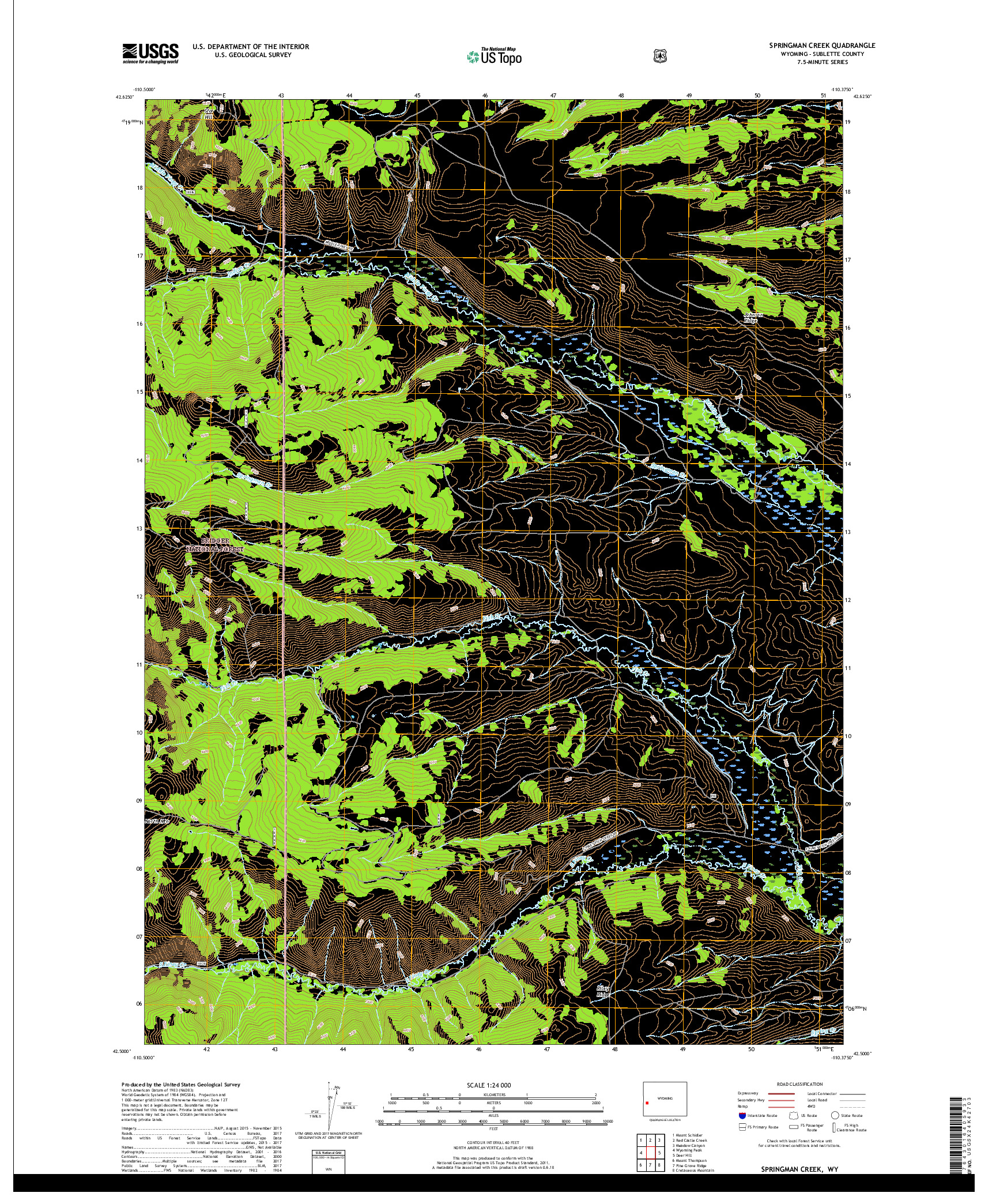 USGS US TOPO 7.5-MINUTE MAP FOR SPRINGMAN CREEK, WY 2017
